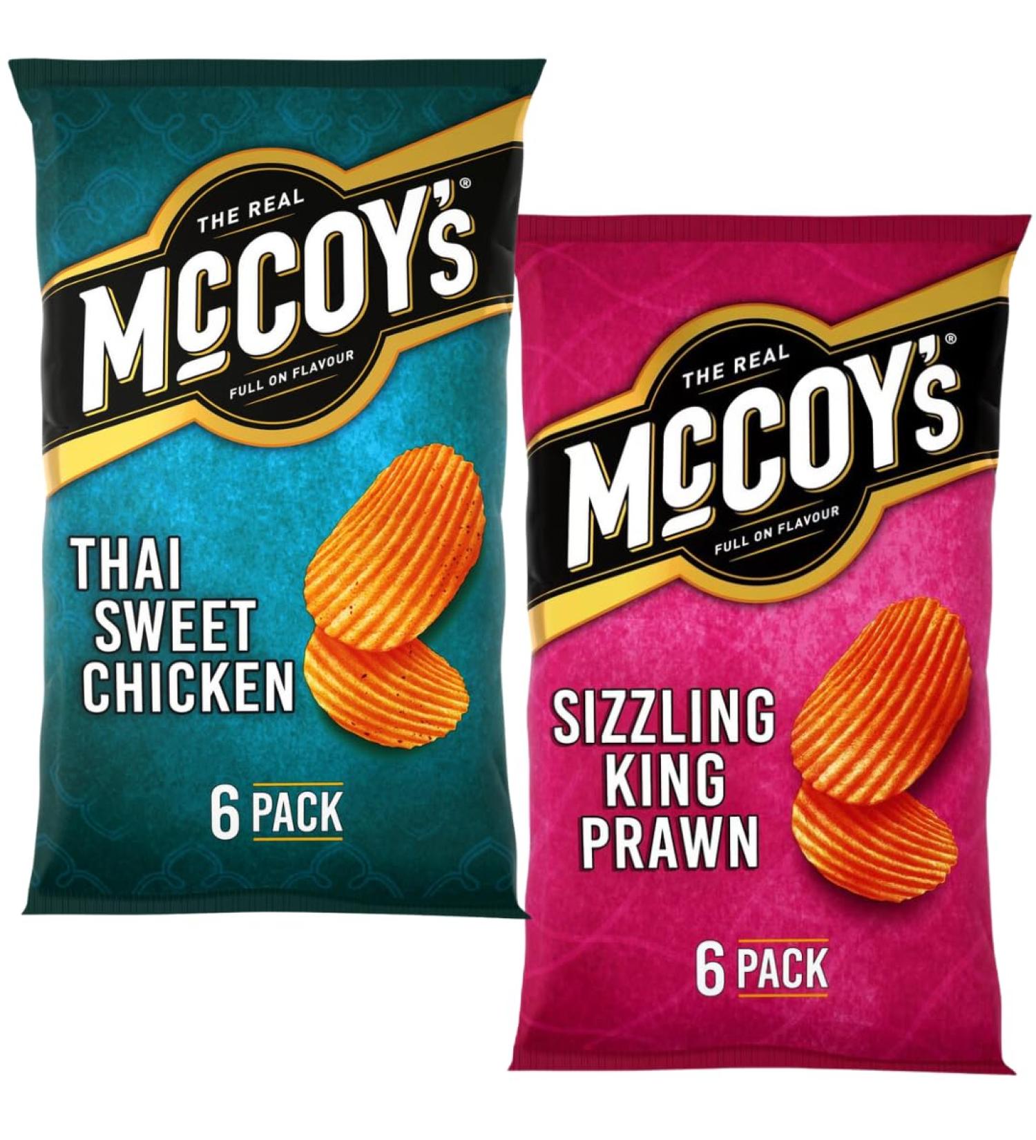 Snack Crisps Bundle With McCoy's Thai Sweet Chicken Multipack Crisps 6x25g and Sizzling King Prawn Multipack Crisps 6x25g (2 Pack)