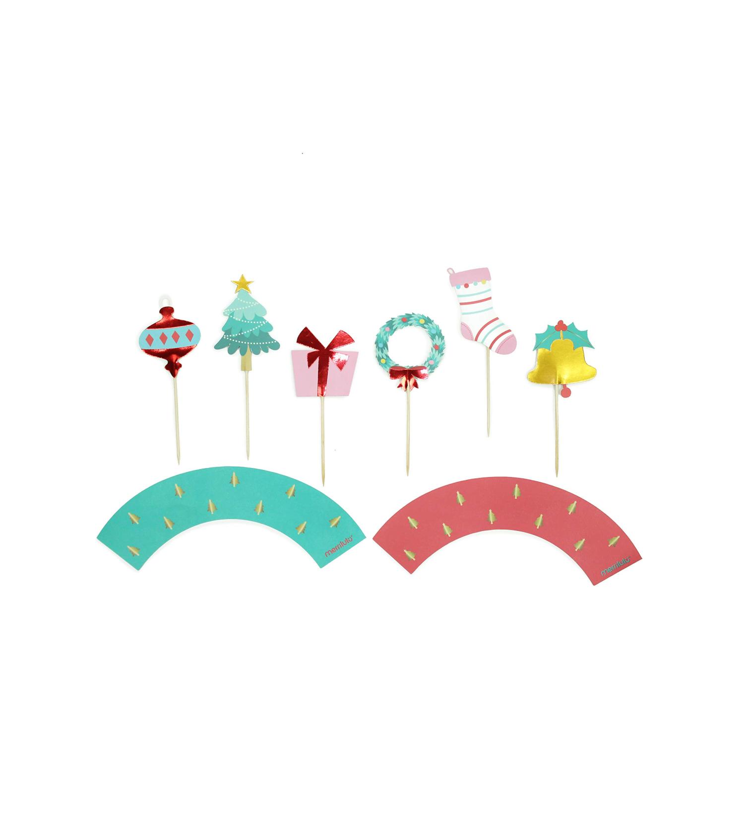 Holly Jolly Christmas - Cupcake Toppers & Wrappers 12 ct | Christmas Cake Toppers | Christmas Party Decorations | Christmas Dessert Table Decorations - Buy Online on GoSupps.com