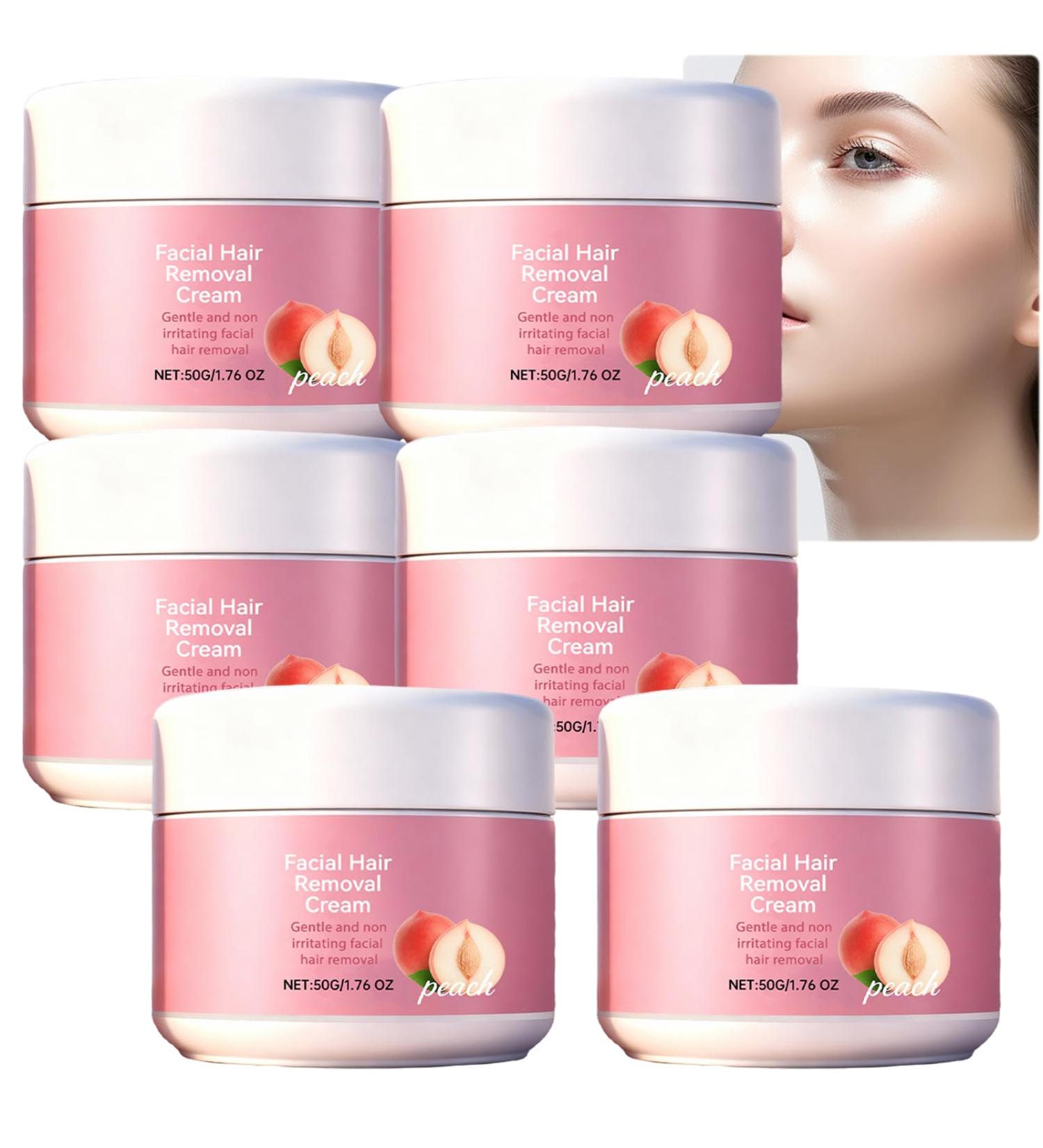  JASUBAI Pack of 6 facial hair removal creams - For sensitive skin on the upper lip and chin - Fast acting - Soothing cream with peach extract - Painless hair removal - Buy Online on GoSupps.com