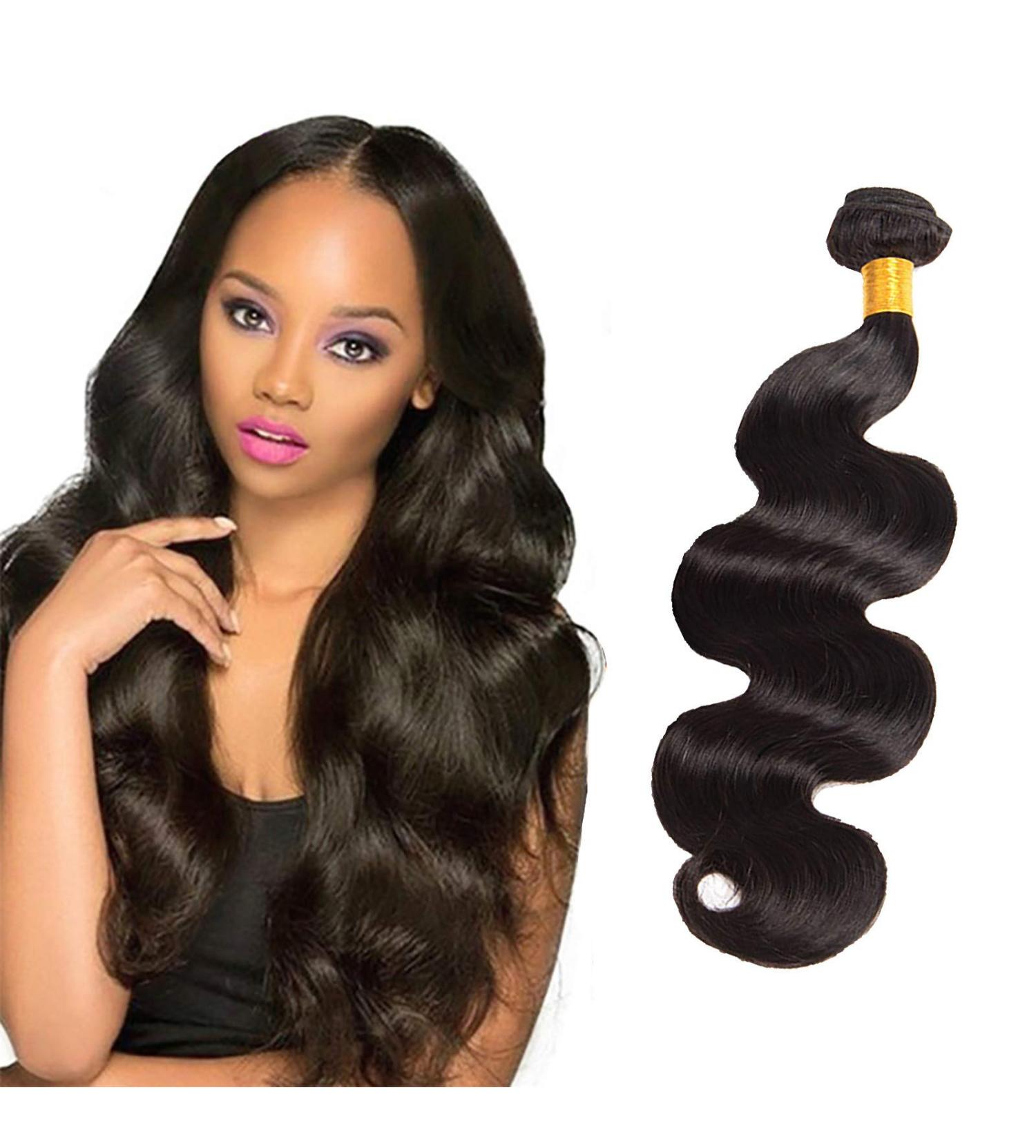 Lomelomme Natural Hair Extensions - Real Body Wave Human Hair Bundles & Closure (16/18/20/22 Inch) - Black Brazilian Wavy Hair for Women - International Shipping Available - Buy Online on GoSupps.com