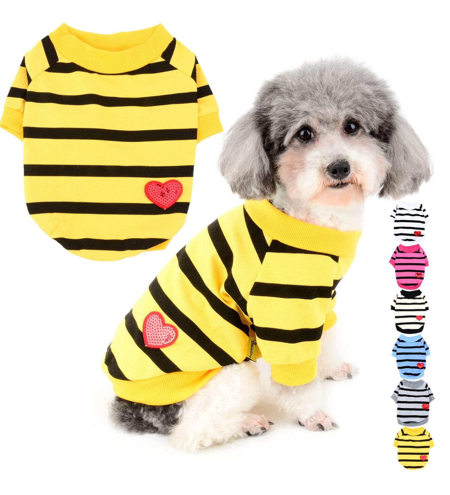 Zweitea Dog Shirts for Small Dogs | Summer Striped T-Shirts & Sweatshirts | Soft Cotton Puppy Clothes | Chihuahua Fashion XL - Dark Yellow - Buy Online on GoSupps.com