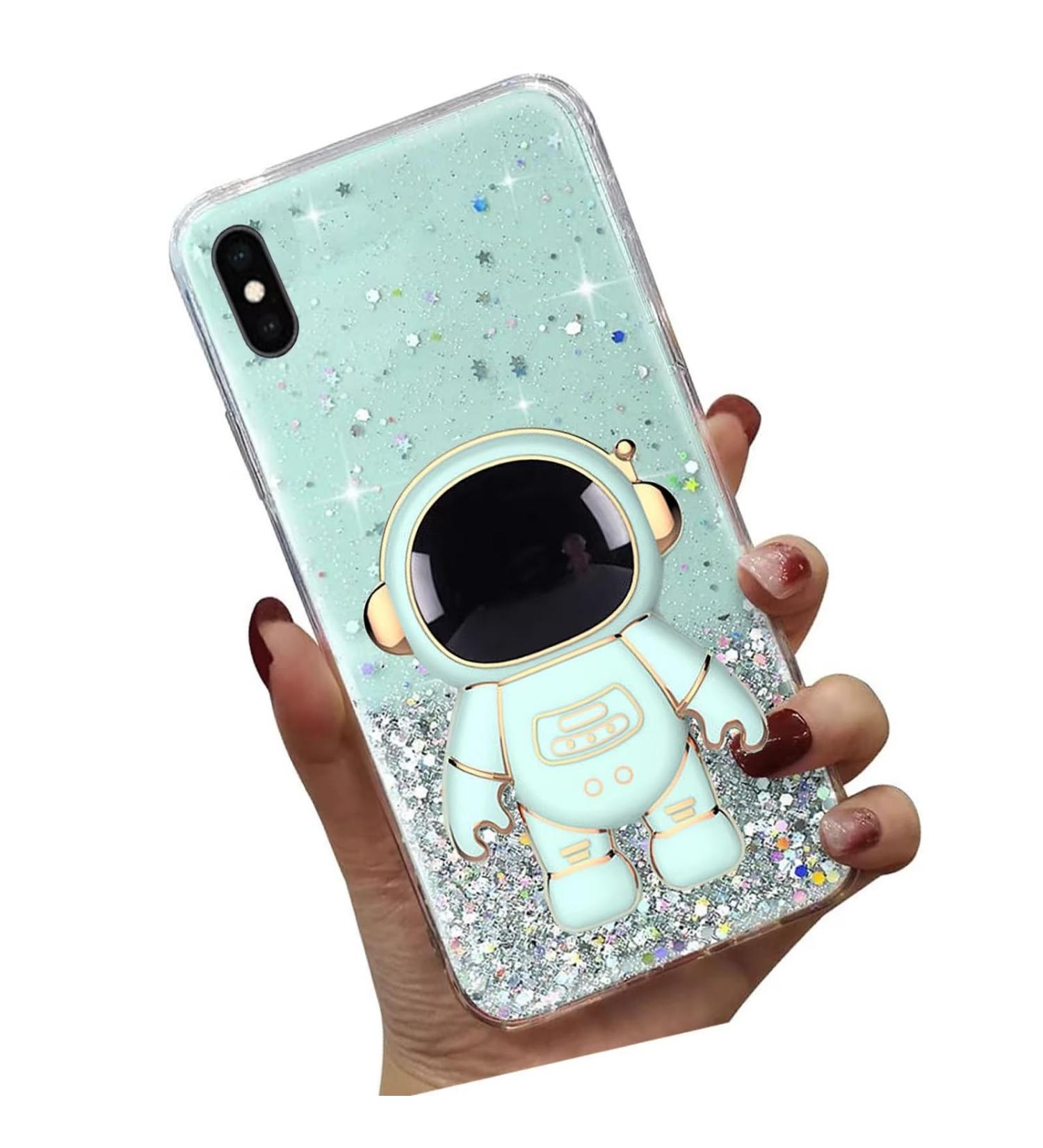 Buy Tivenfezk Nadoli iPhone X/XS Astronaut Hidden Stand Shell | Glitter Soft Silicone Bling Protective Cover - Green - Buy Online on GoSupps.com