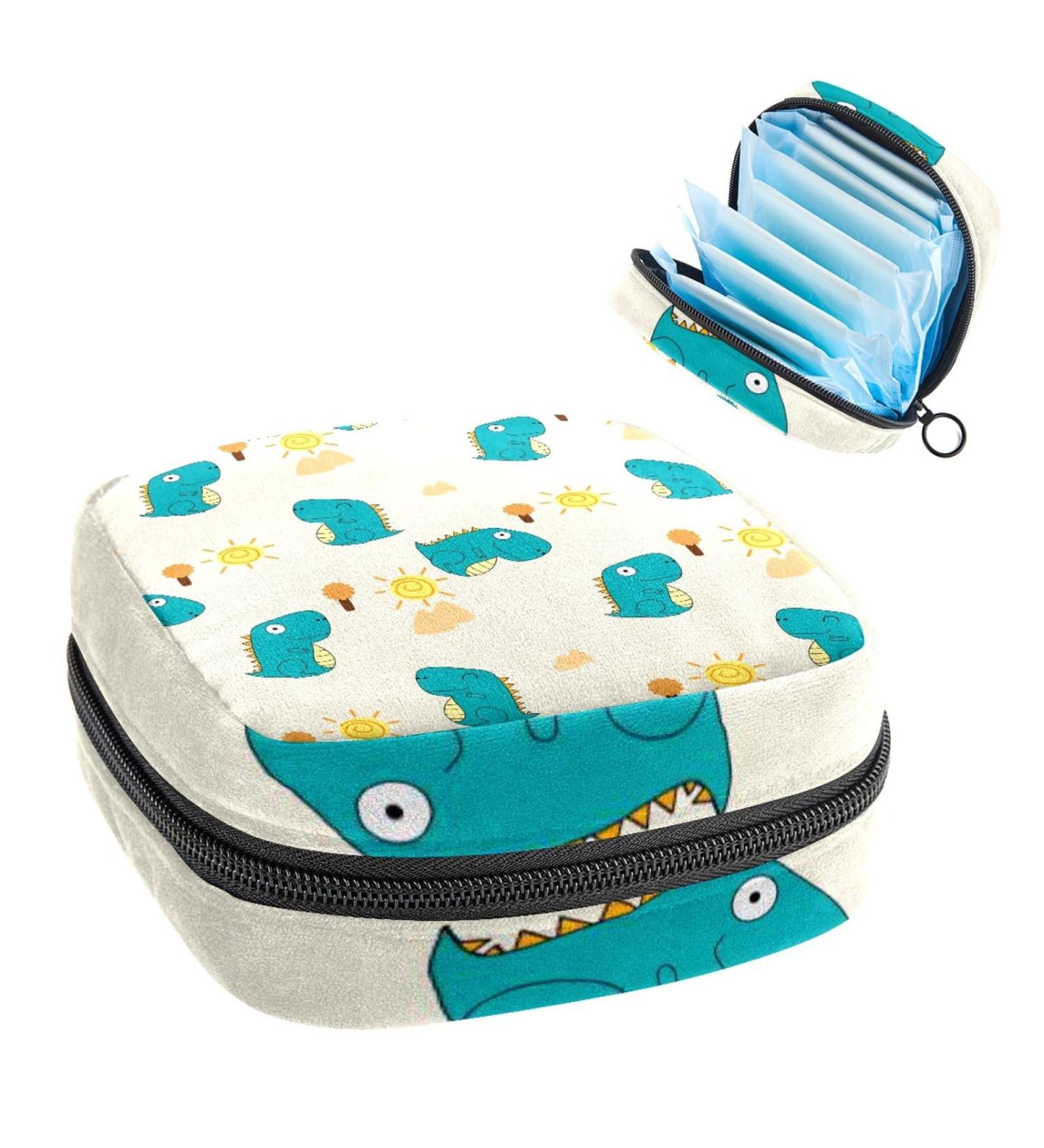 Cartoon Dinosaur Pattern Sanitary Napkin Storage Bag - Menstrual Cup Pouch & Nursing Pad Holder (Multicolor) - Buy Online on GoSupps.com