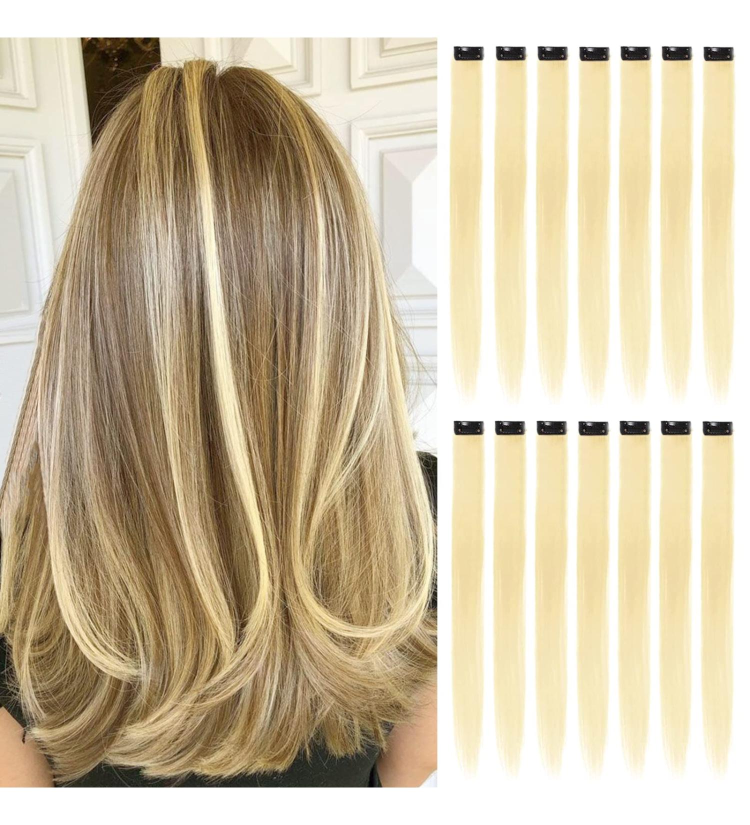 16Pcs Colored Clip in Hair Extensions - 22 Inch Heat-Resistant Synthetic Hair Accessories - Blonde Highlights for Girls & Women - Party Hair Decor - Buy Online on GoSupps.com