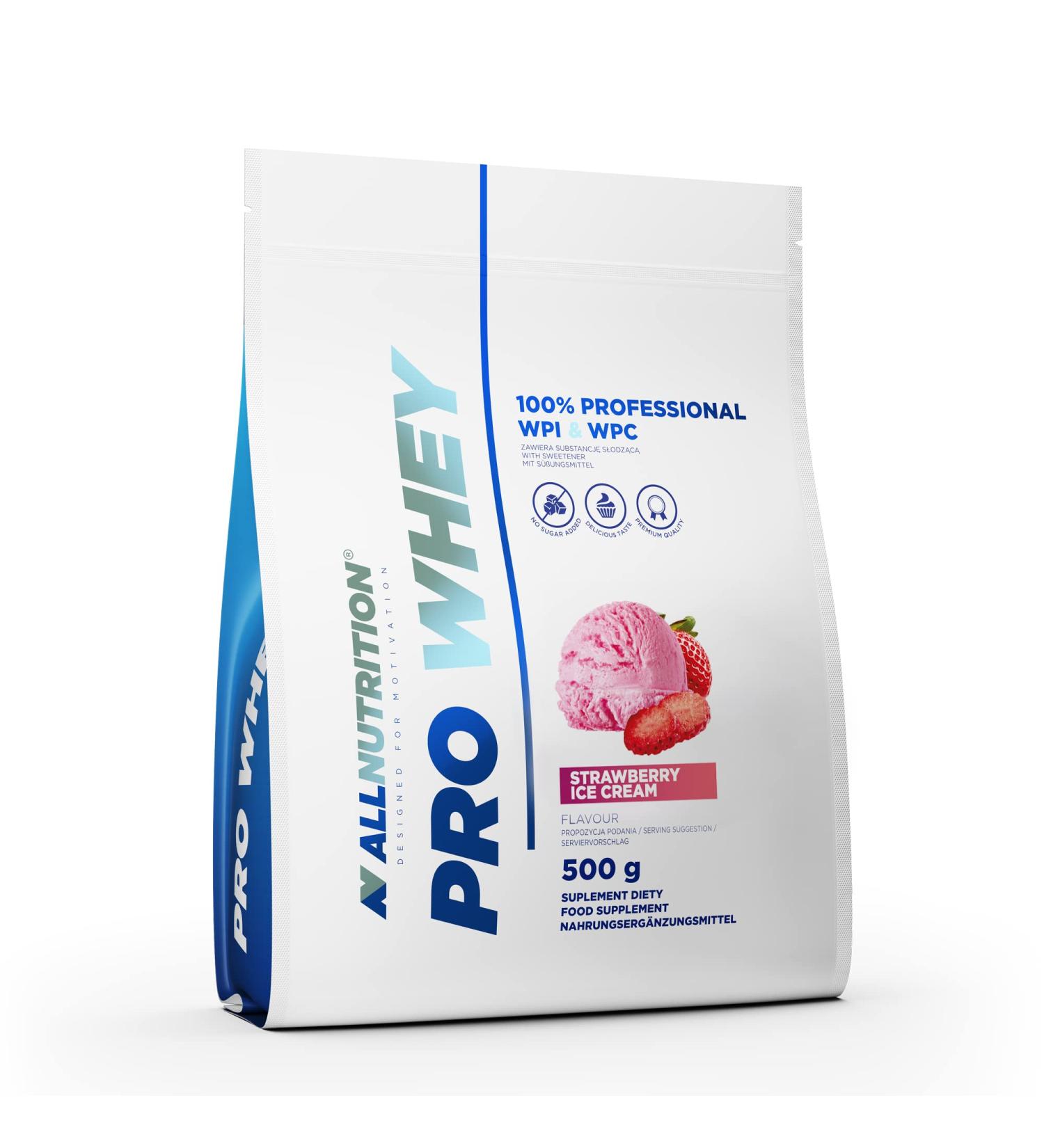 All-Nutrition Pro Whey Protein Powder 500g - Strawberry Ice Cream Flavour | Low-Calorie Branched Amino Acids Best Pre-Workout Supplement - Buy Online on GoSupps.com