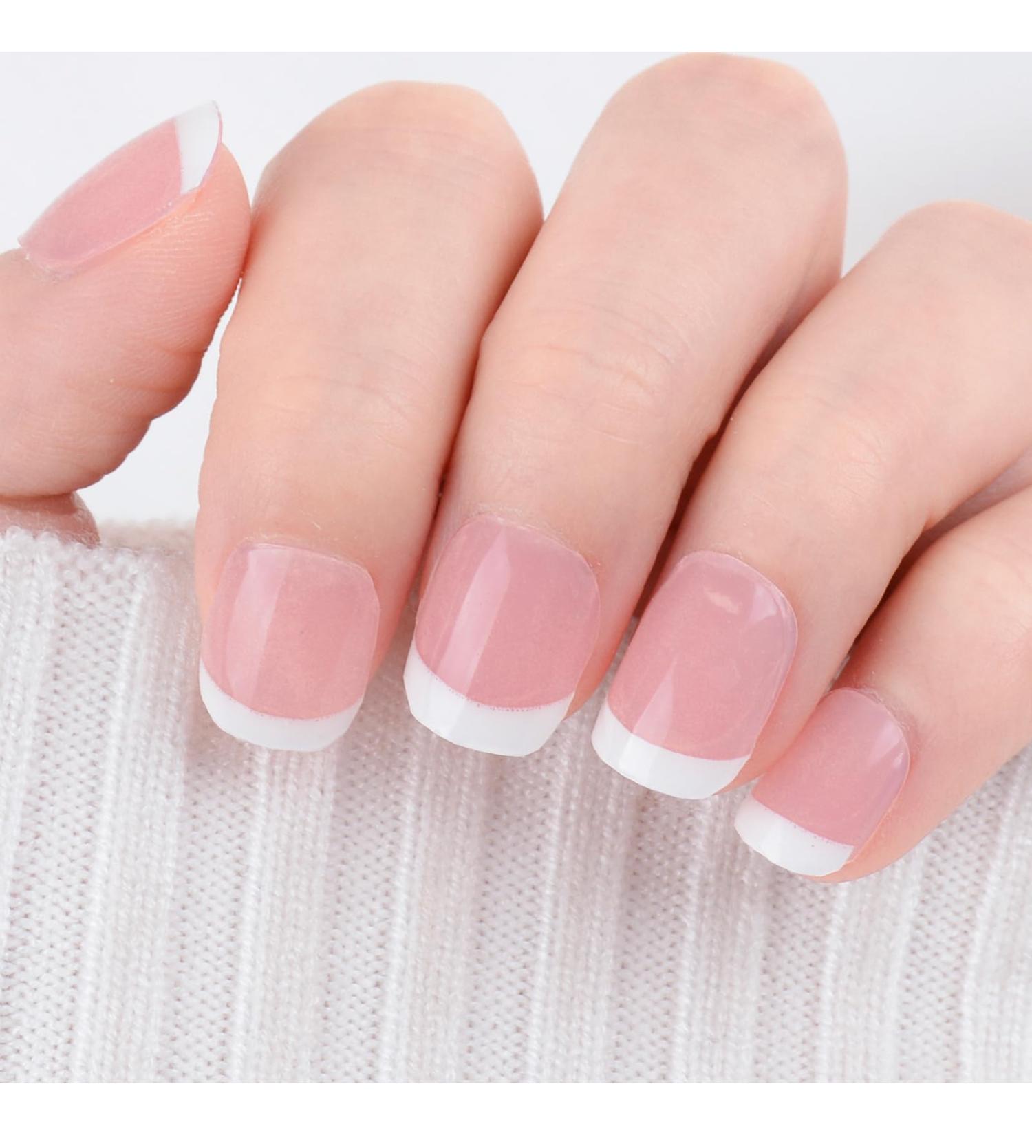 22 pcs French Semi Cured Gel Nail Strips Pink Nail Gel Polish Wraps Soft Self-Adhesive Nail Full Wraps Nail Strips Sticker Nail Tips Christmas Nail Wraps Sticker Decals French Pink White - Buy Online on GoSupps.com