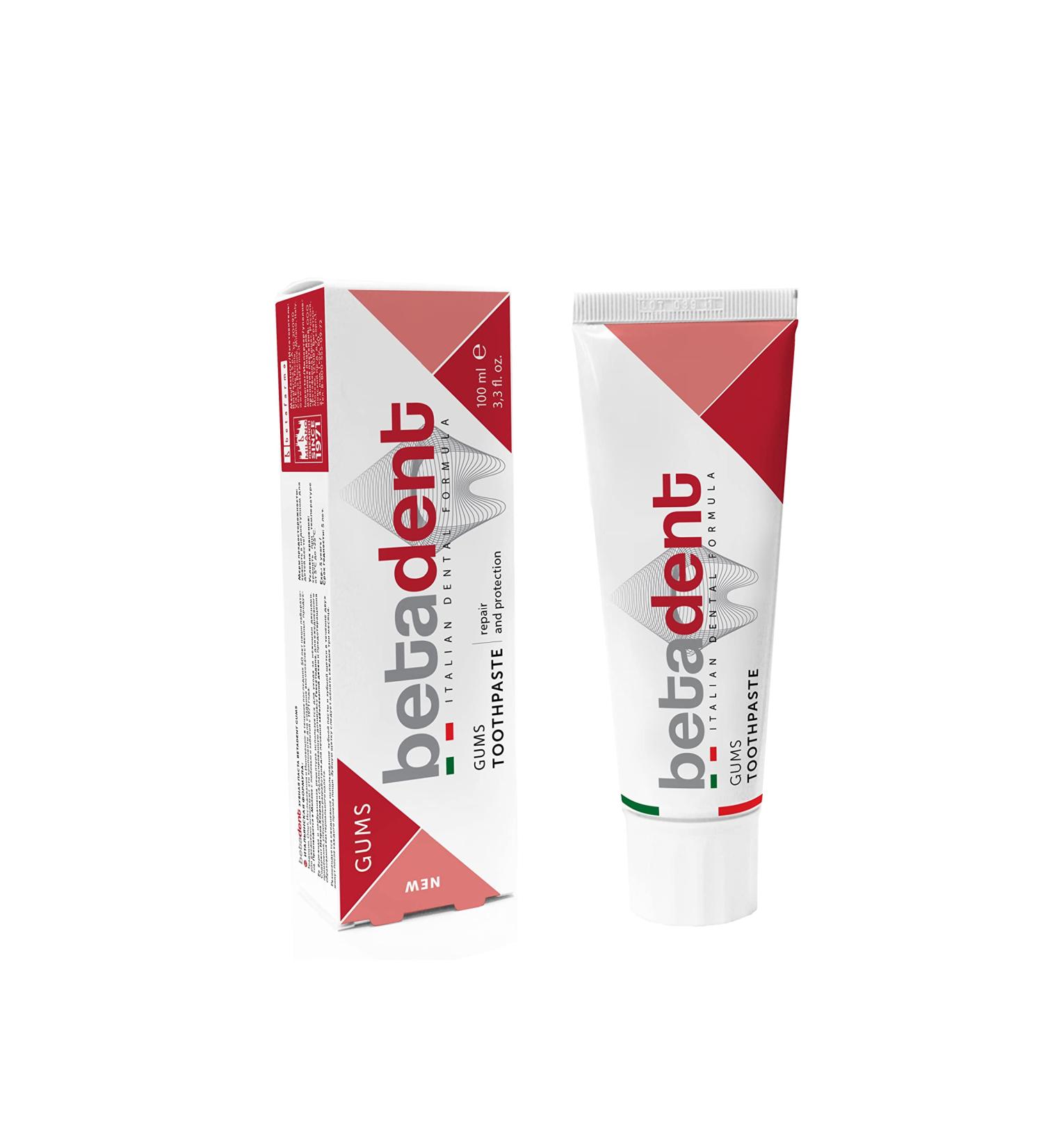  BETADENT Betadent GUMS TOOTHPASTE for sensitive inflamed and irritated gums. Repairs and protects. Anti-plaque and antibacterial action. Gentle non-abrasive formula. Maxi size 100 ml - Buy Online on GoSupps.com