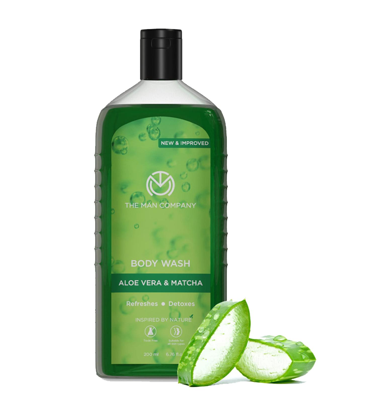 Helios Lifestyle Pvt Ltd The Man Company Aloe Vera & Matcha Body Wash Shower Gel for Glowing & Smooth Skin Enriched with Green Tea & Moringa Leaf Extract Toxin Free 200 Ml - Buy Online on GoSupps.com
