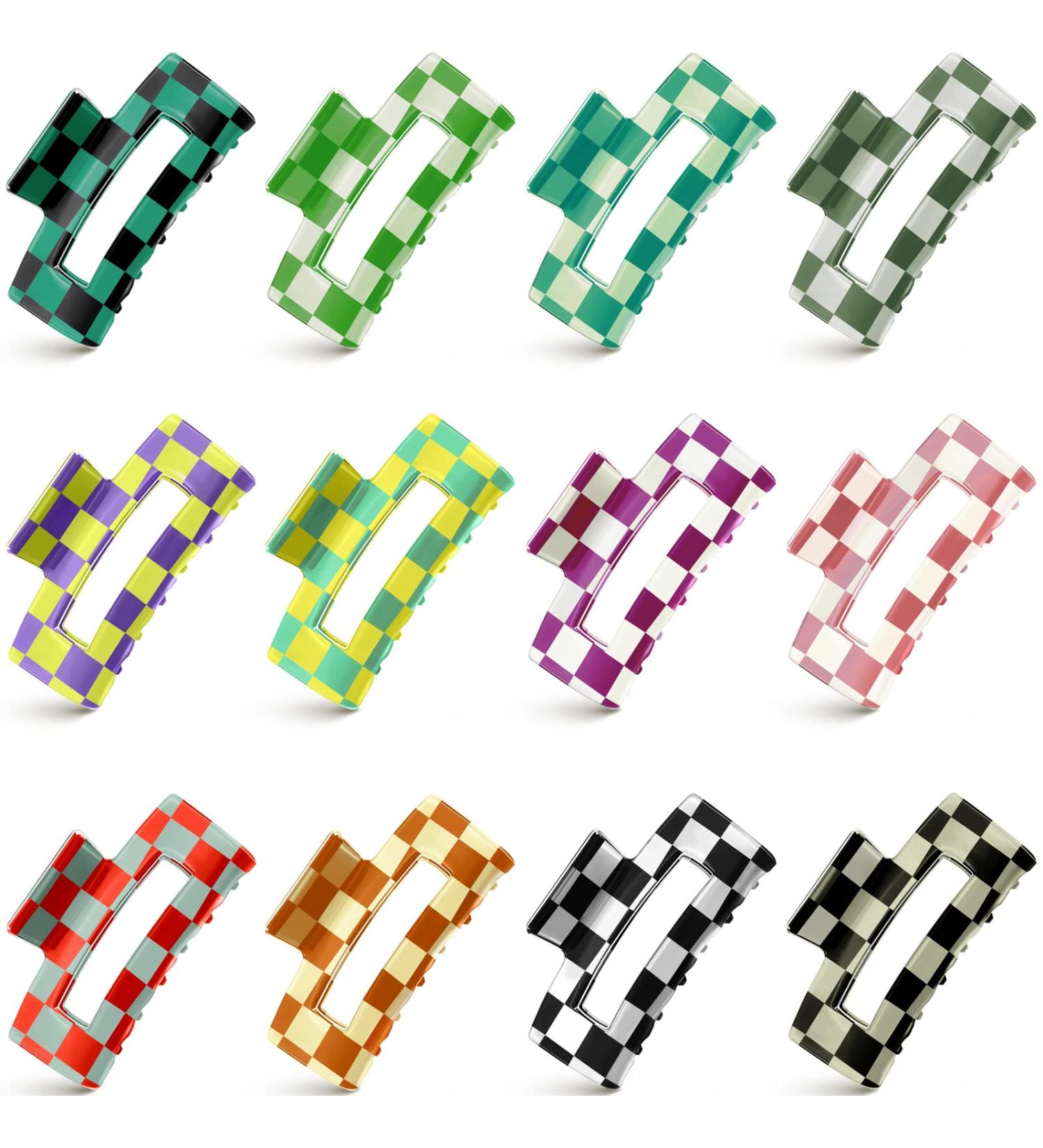 12-Piece Multicolored Checkered Hair Claw Clips - Strong Hold Y2K Hair Accessories for Women & Girls - 12 Styles - Buy Online on GoSupps.com