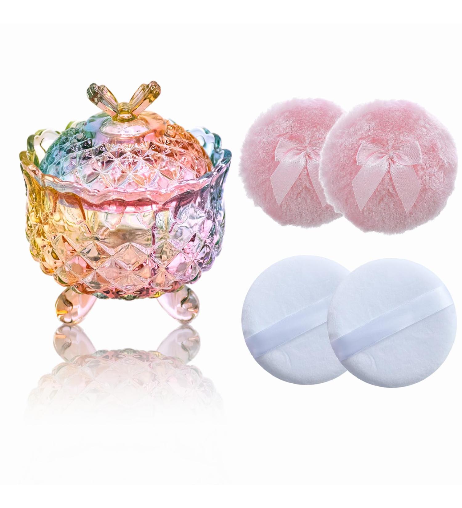 5 Pieces Large Body Powder Puff and Powder Container Crystal Case for Dust Puff Powder applicator with Box for Face and Body (Color Butterfly) Butterfly Color - Buy Online on GoSupps.com