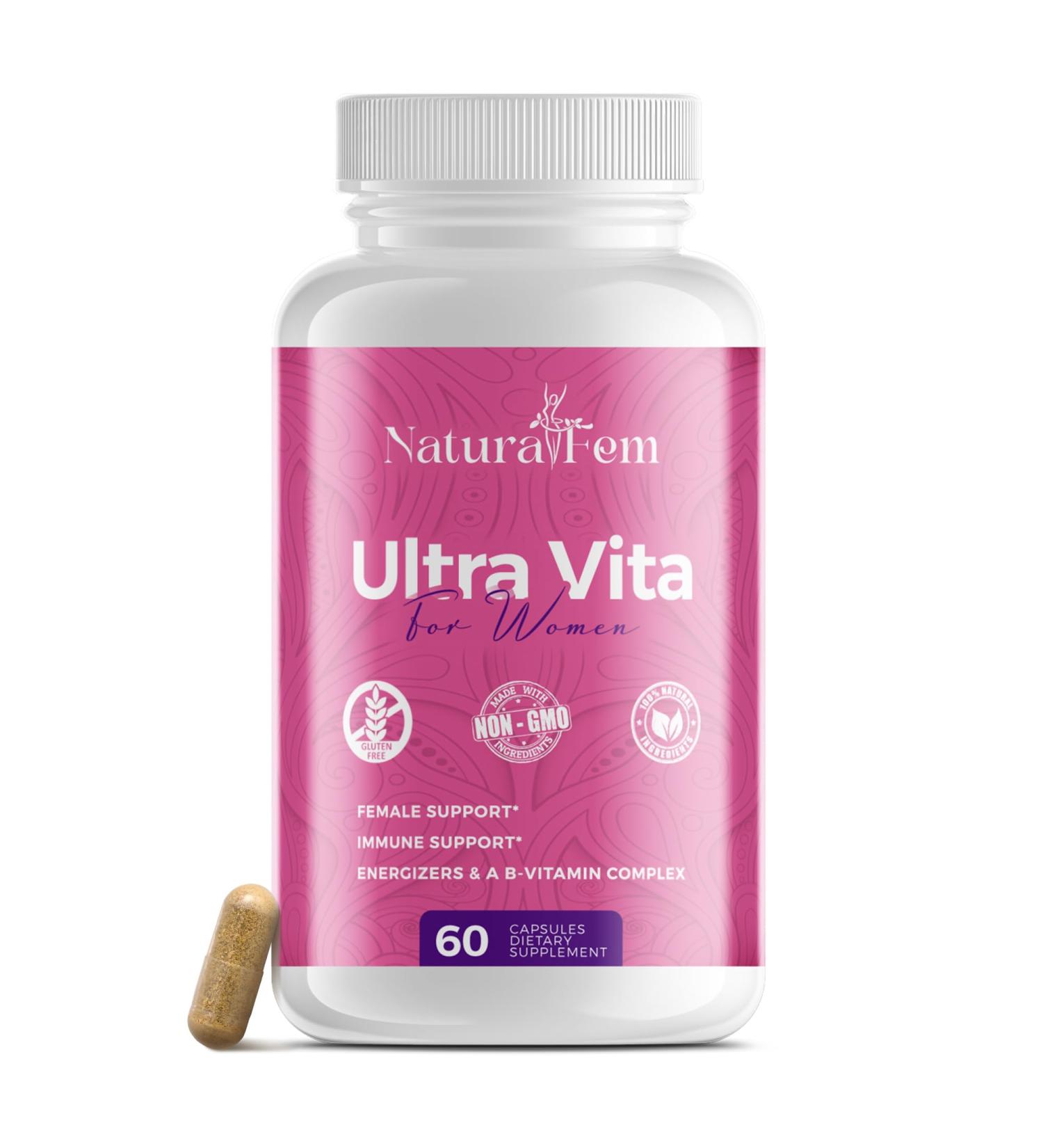 Naturalfem Ultra Vita Multivitamin for Women - Balance of Vitamins Minerals & Herb Extracts - Womens Vitamins A C D E and Zinc for Energy Immunity & Female Support - 60 Capsules - Buy Online on GoSupps.com
