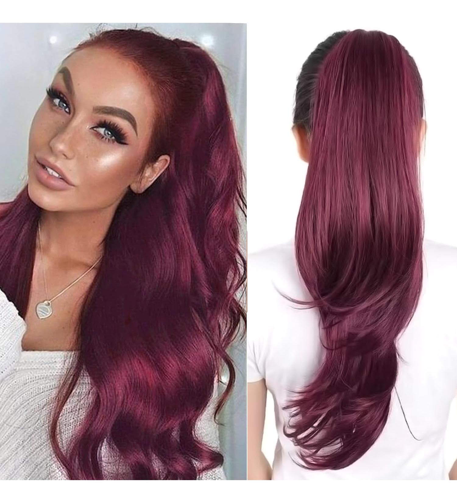 PORSMEER Wine Red Drawstring Ponytail Extension 26 Inch - Synthetic Hairpiece for Women & Girls - Buy Online on GoSupps.com