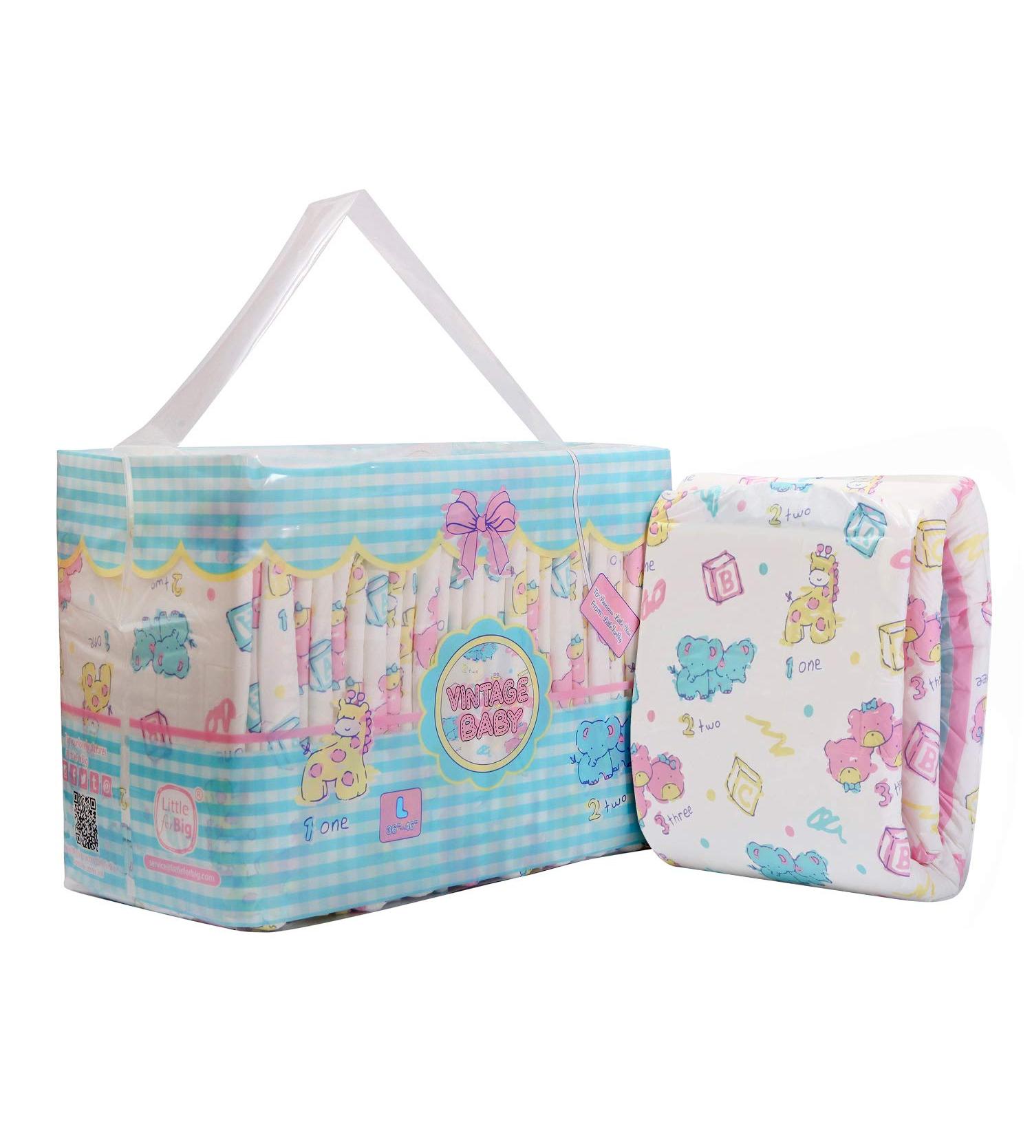 LittleForBig Printed Adult Brief Diapers for ABDL - Vintage Baby LL - 10 Pack (Blue) - Best Comfort & Discretion for Adult Baby Lovers - Buy Online on GoSupps.com