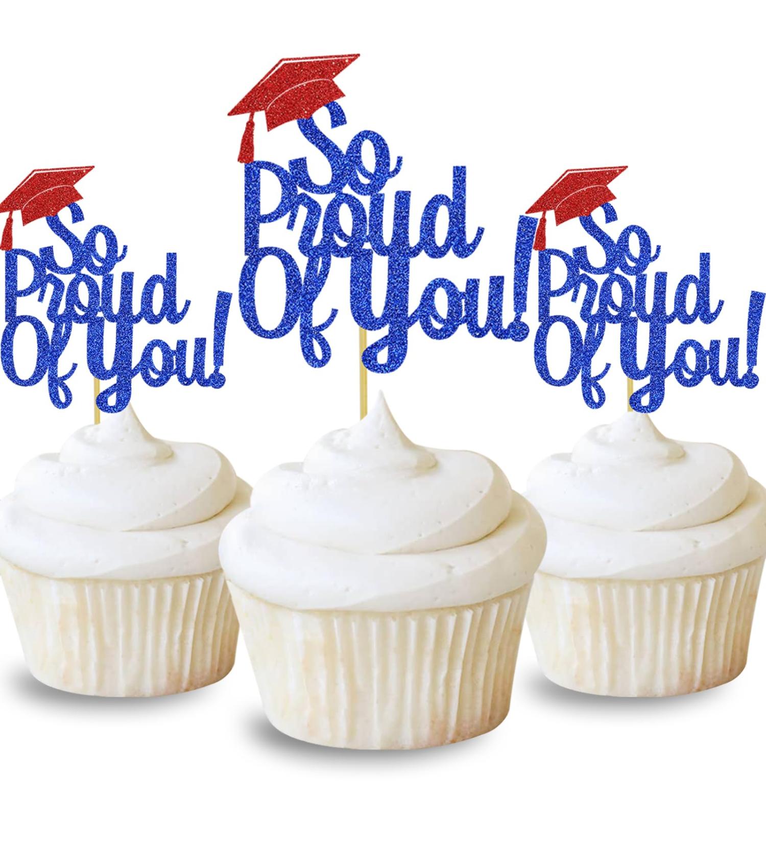 So Proud Of You Cupcake Toppers Graduation Decoration Food Picks Congrats Grad Party Supplies Blue Red - Buy Online on GoSupps.com
