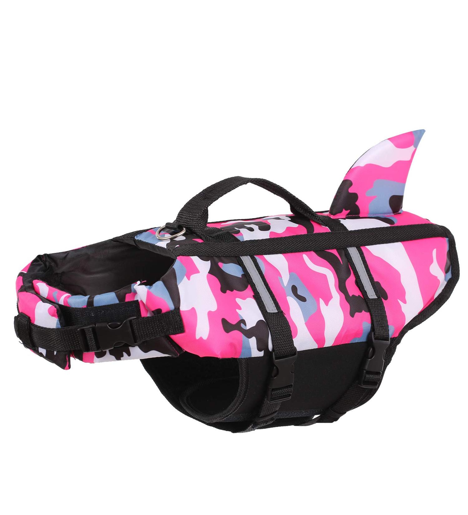 Cit toile Camouflage Dog Life Jacket - Pink Swimming Vest for Small Medium & Large Dogs - Reflective Handle for Safety in Sea Lake & River - Buy Online on GoSupps.com