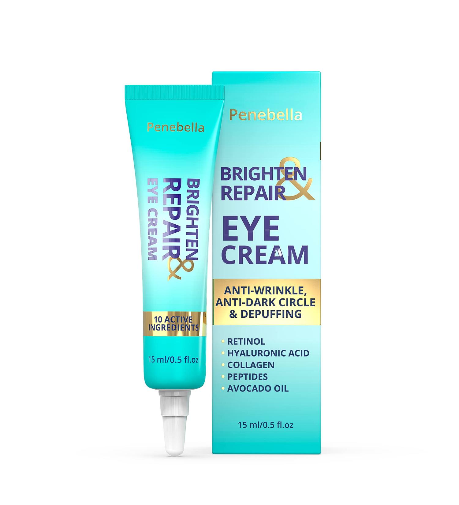 PENEBELLA Brighten & Repair Eye Cream | Anti-Aging Moisturizer with Hyaluronic Acid, Retinol, Collagen & Peptides - Reduce Wrinkles, Dark Circles & Puffiness - Buy Online on GoSupps.com