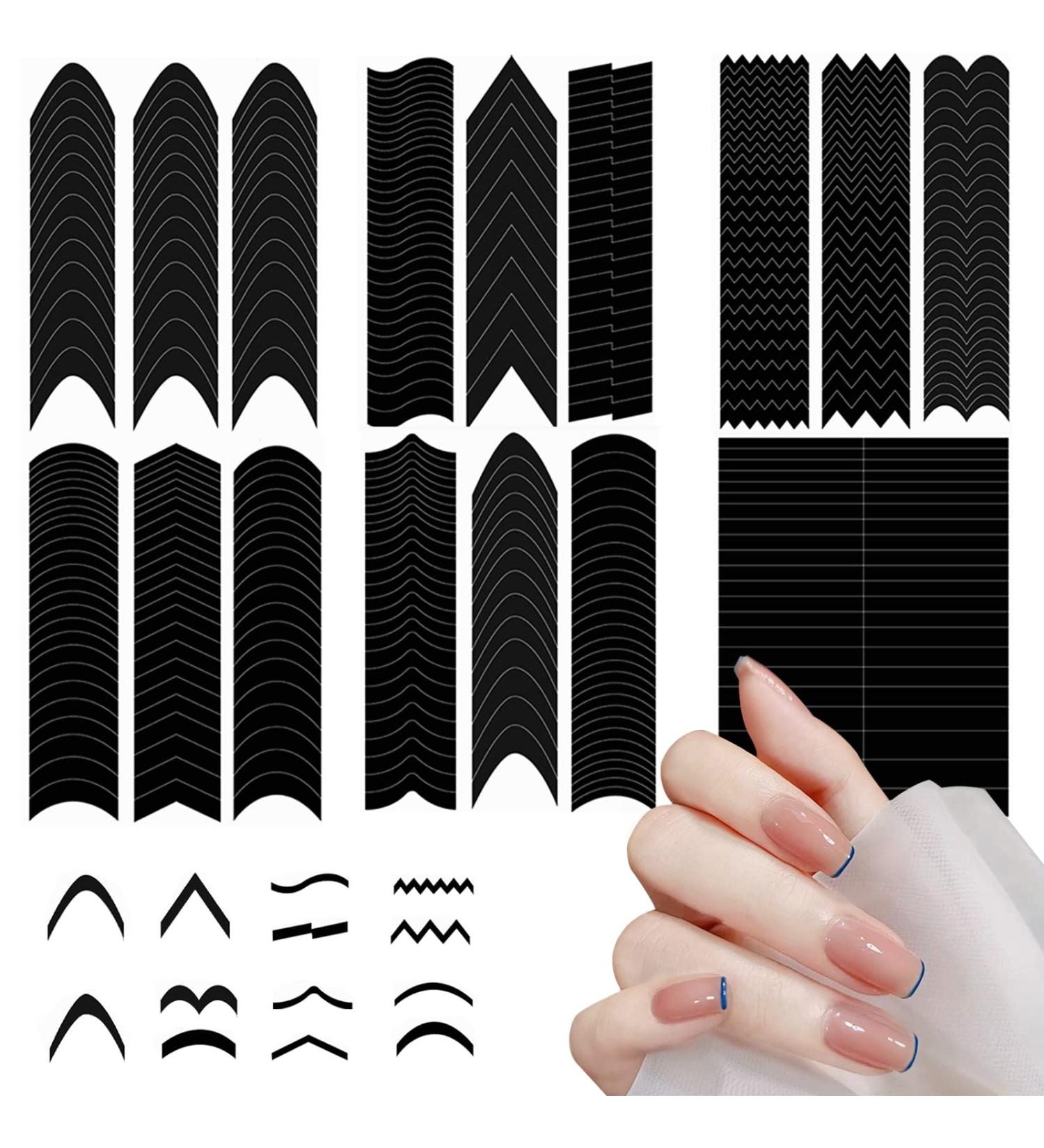 French Manicure Strips: 6 Sheets Black Self-Adhesive Nail Stickers - DIY Nail Art Stencils for Fingers and Toes - Buy Online on GoSupps.com