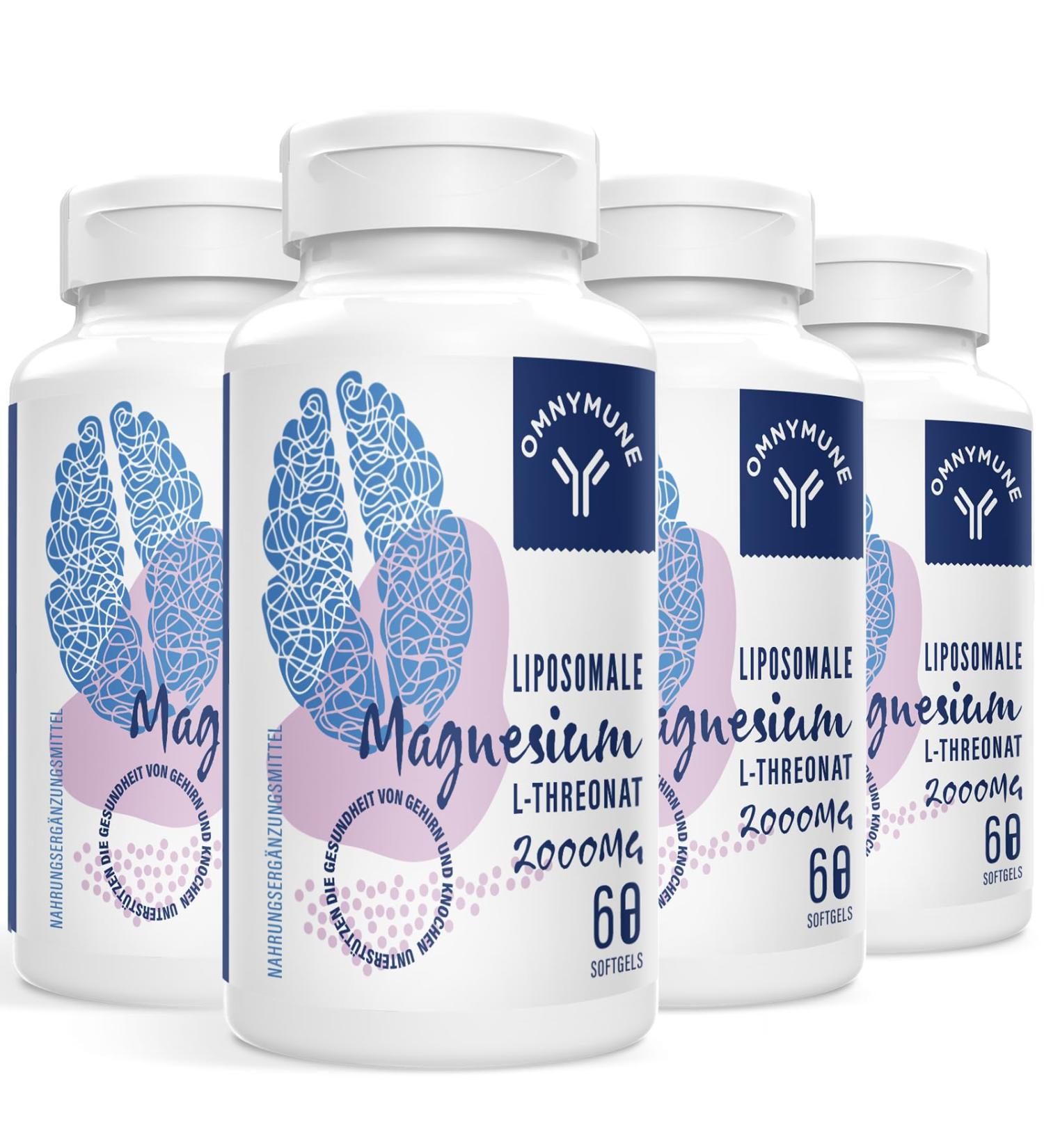 High Strength Liposomal Magnesium L-Threonate 2000mg Supplement with Vitamin D3 & K2 - Non-GMO Gluten-Free 60 Pieces (4-Pack) - Premium eCommerce International Shipping - Buy Online on GoSupps.com