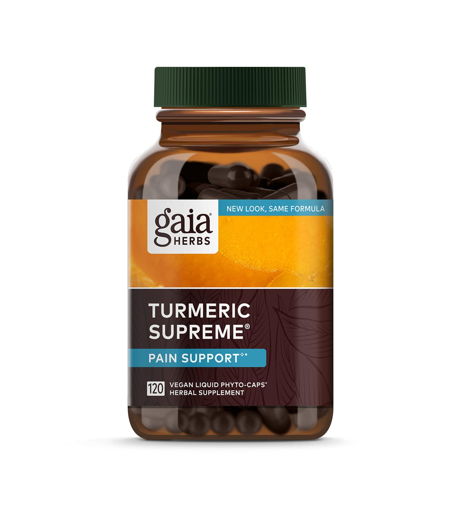 Gaia Herbs Turmeric Supreme Pain Relief â€“ 120 Vegan Liquid Caps for Natural Support - Buy Online on GoSupps.com