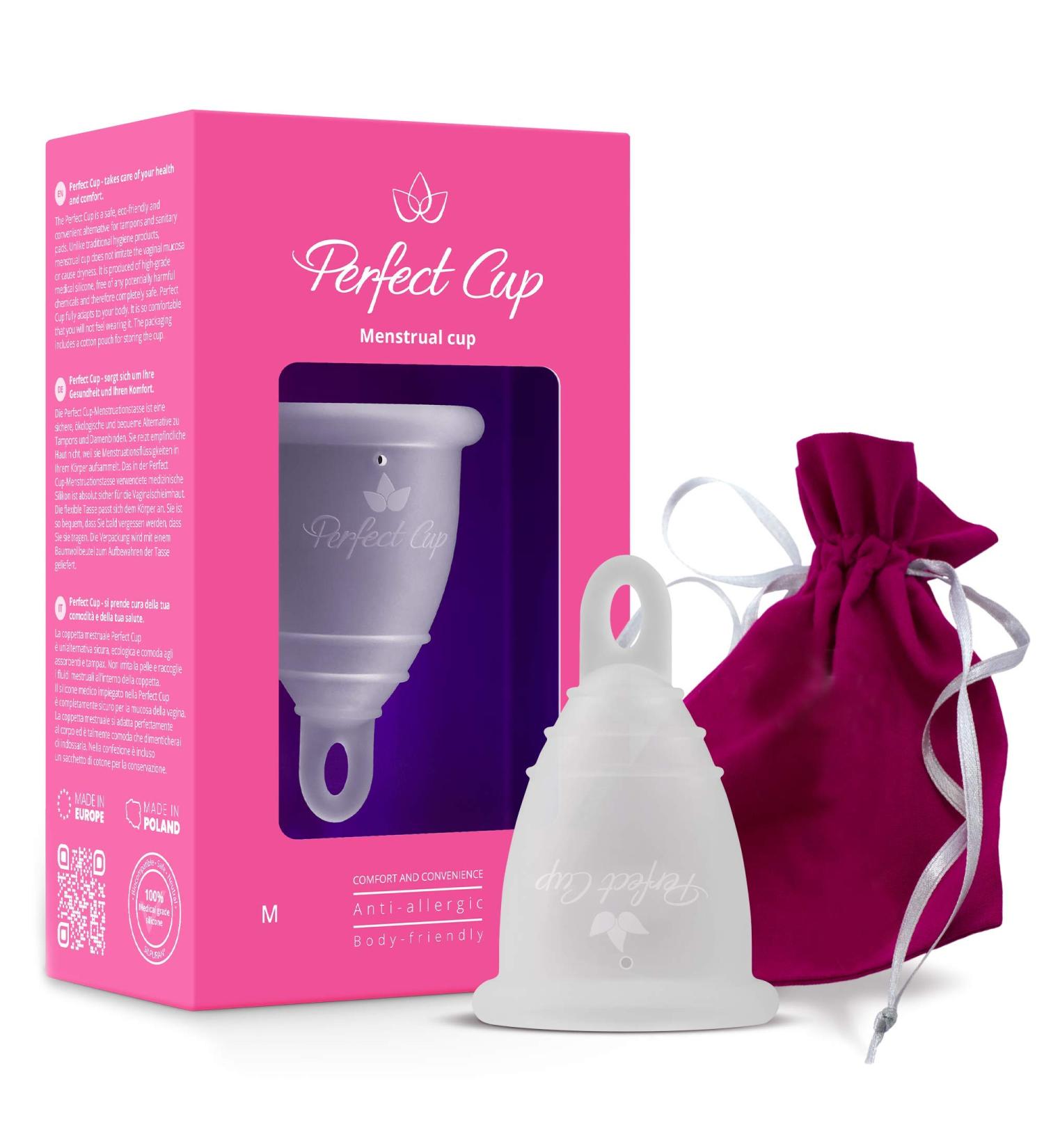 Perfect Cup Menstrual Cup - 100% Medical Silicone Vegan-Friendly Super Soft & Flexible 12 Hours Protection Reusable - Size M Transparent - Buy Online on GoSupps.com