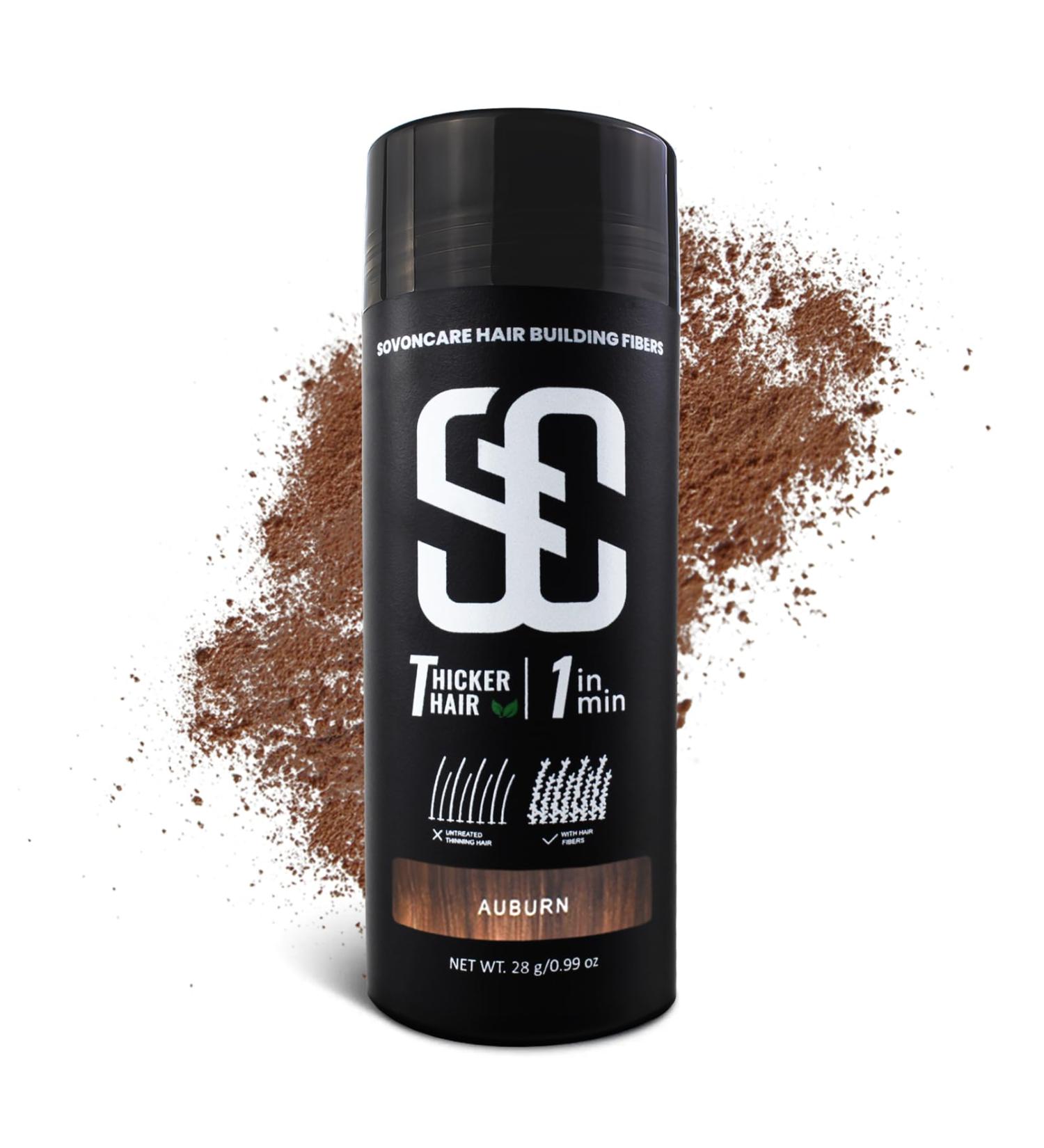 SOVONCARE Hair Fibers for Thinning Hair Black Hair Building Fibers for Bald Spots Undetectable & Natural Conceals Hair Loss Fill In Fine Hair Powder Hair Thicker Instantly for Women & Men 28g (Aubrun) - Buy Online on GoSupps.com