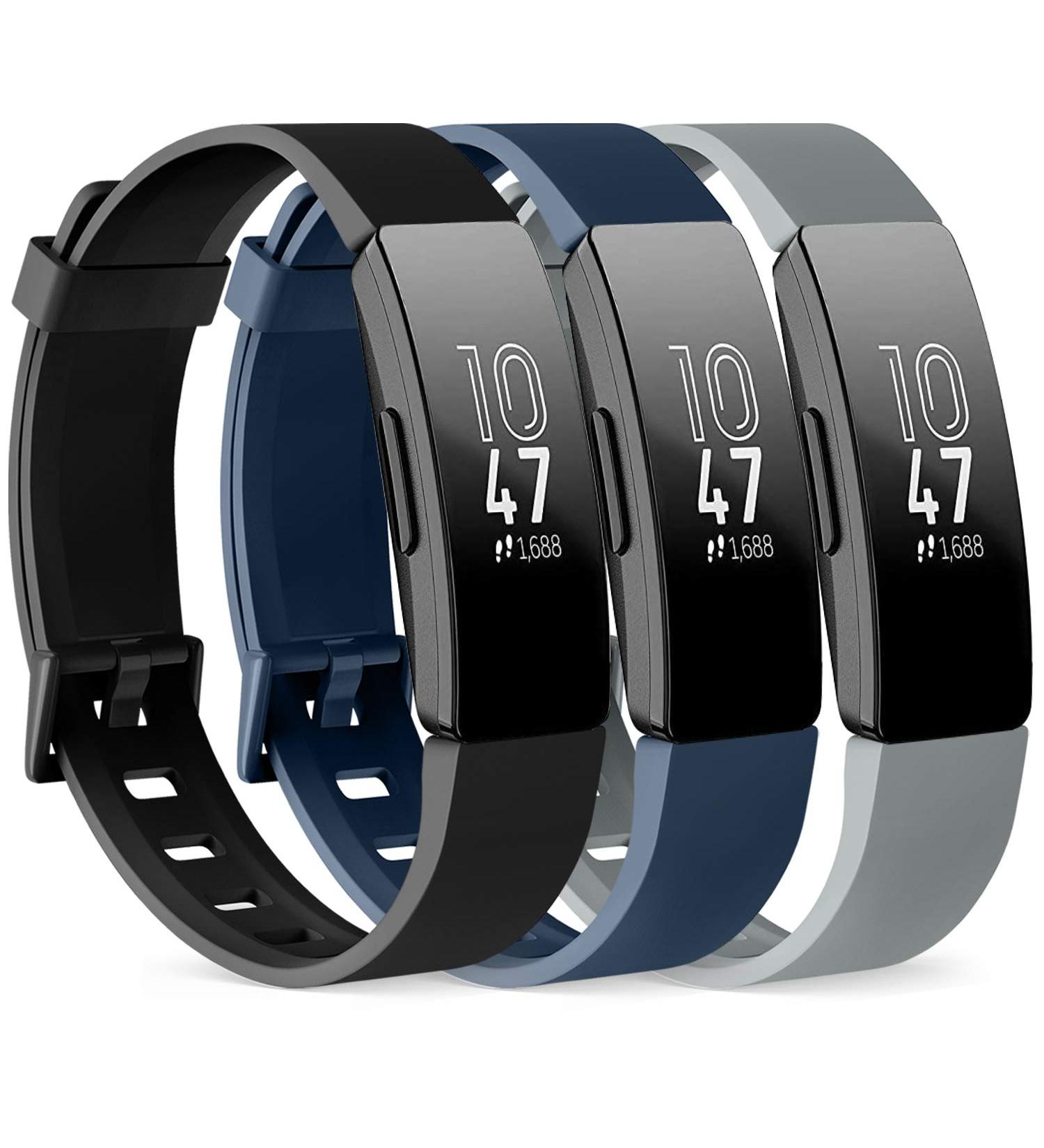 PACK 3 Silicone Bands for Fitbit Inspire HR & Fitbit Inspire 2 & Fitbit Inspire & Ace 2 Replacement Wristbands for Women Men Small Large (Large: for 7.1"-9.1"wrists  Black+Navy Blue+Gray) Large: for 7.1"-9.1"wrists Black+N - Buy Online on GoSupps.com