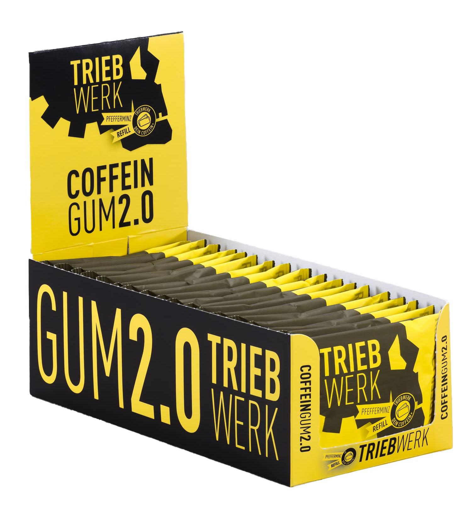 TRIEBWERK Caffeine Chewing Gum - 50mg Peppermint Flavor 180 Pieces + 18x Refills Enhance Energy & Focus with Vitamin B12 - Buy Online on GoSupps.com