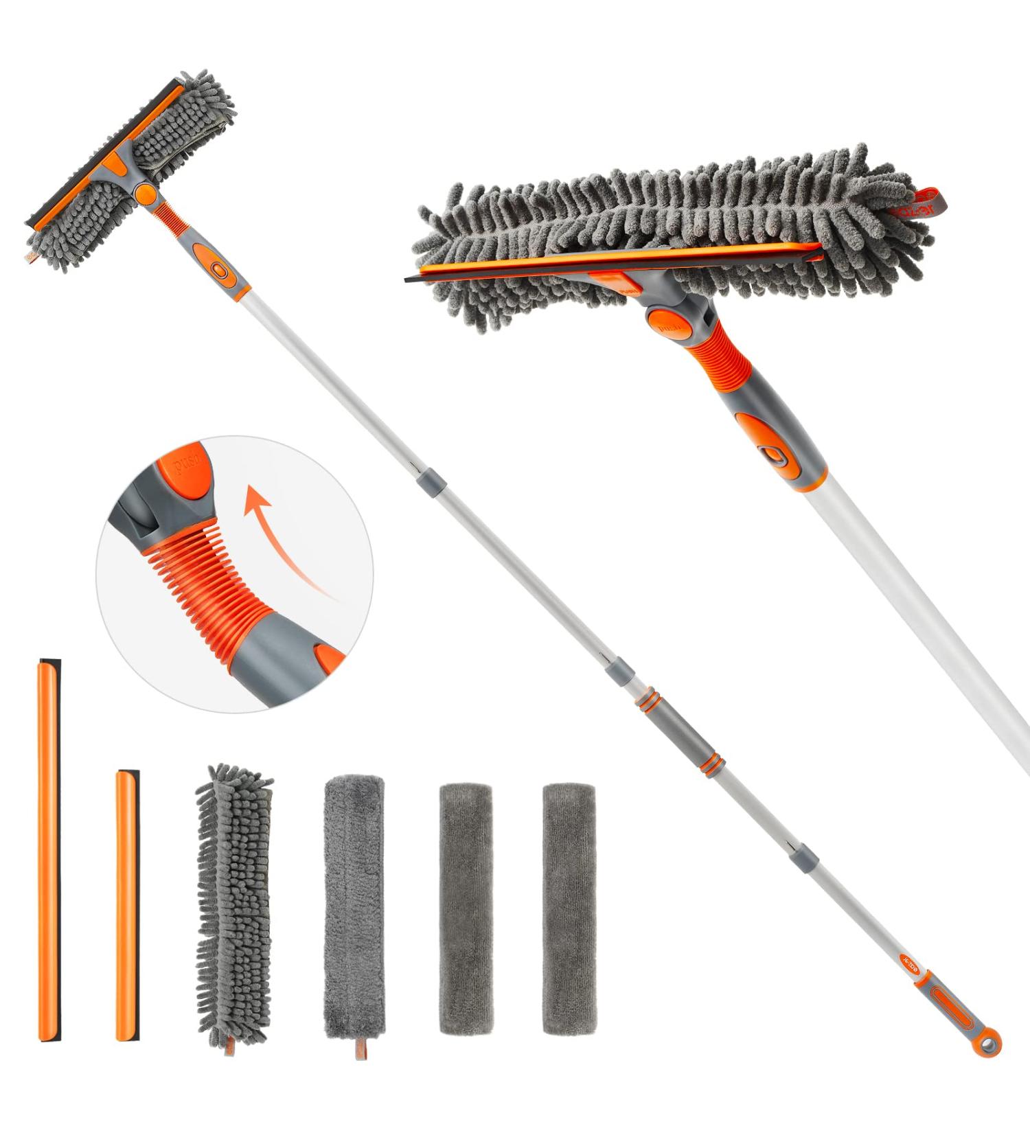 Eazer 2-in-1 Rotatable Squeegee Window Cleaner Kit with Extension Pole | Telescopic Window Washing Equipment for Indoor/Outdoor Cleaning - 4 Gray Pads - Buy Online on GoSupps.com