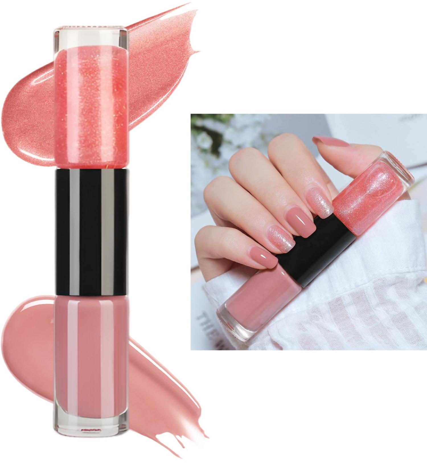 Quick Dry Pink Nail Polish 2 in 1 Glitter Nail Polish Set Long Lasting Glossy Easy to Apply No Need Cure Chip Resistant Nail Varnishes DIY Nail Art Gift for Women & Girls - Buy Online on GoSupps.com