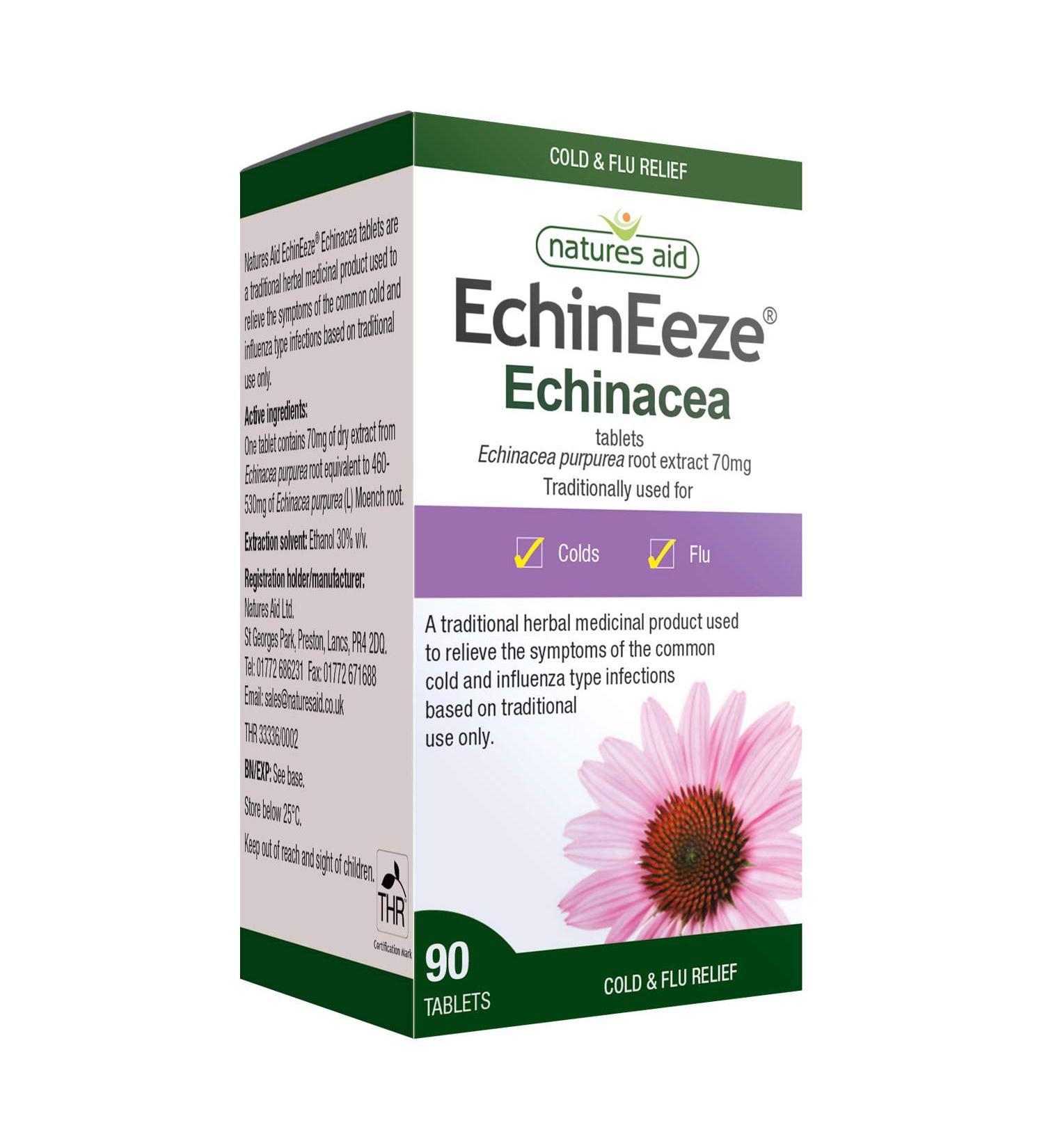 Natures Aid EchinEeze Echinacea 90 Count Vegan - Relief of Cold Symptoms - Buy Online on GoSupps.com