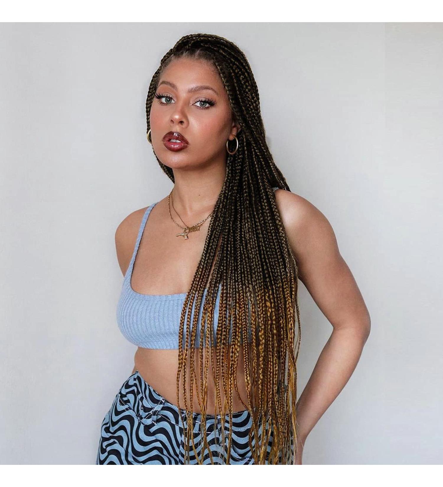 Handmade Afro-American Braided Wig for Women | Cosplay & Festival | Ombre Medium Brown Synthetic Lace Front Wig for Drag Queens - Buy Online on GoSupps.com