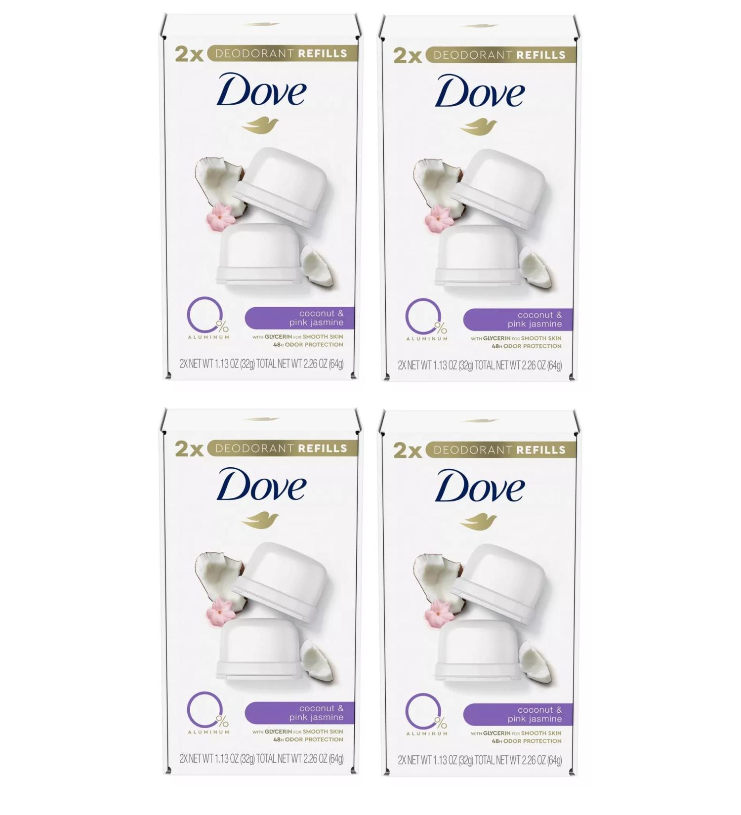 Dove Deodorant Refill Kit - Coconut + Pink Jasmine, 2 Refills, 1.13 oz - Pack of 4 | Aluminum-Free - Buy Online on GoSupps.com