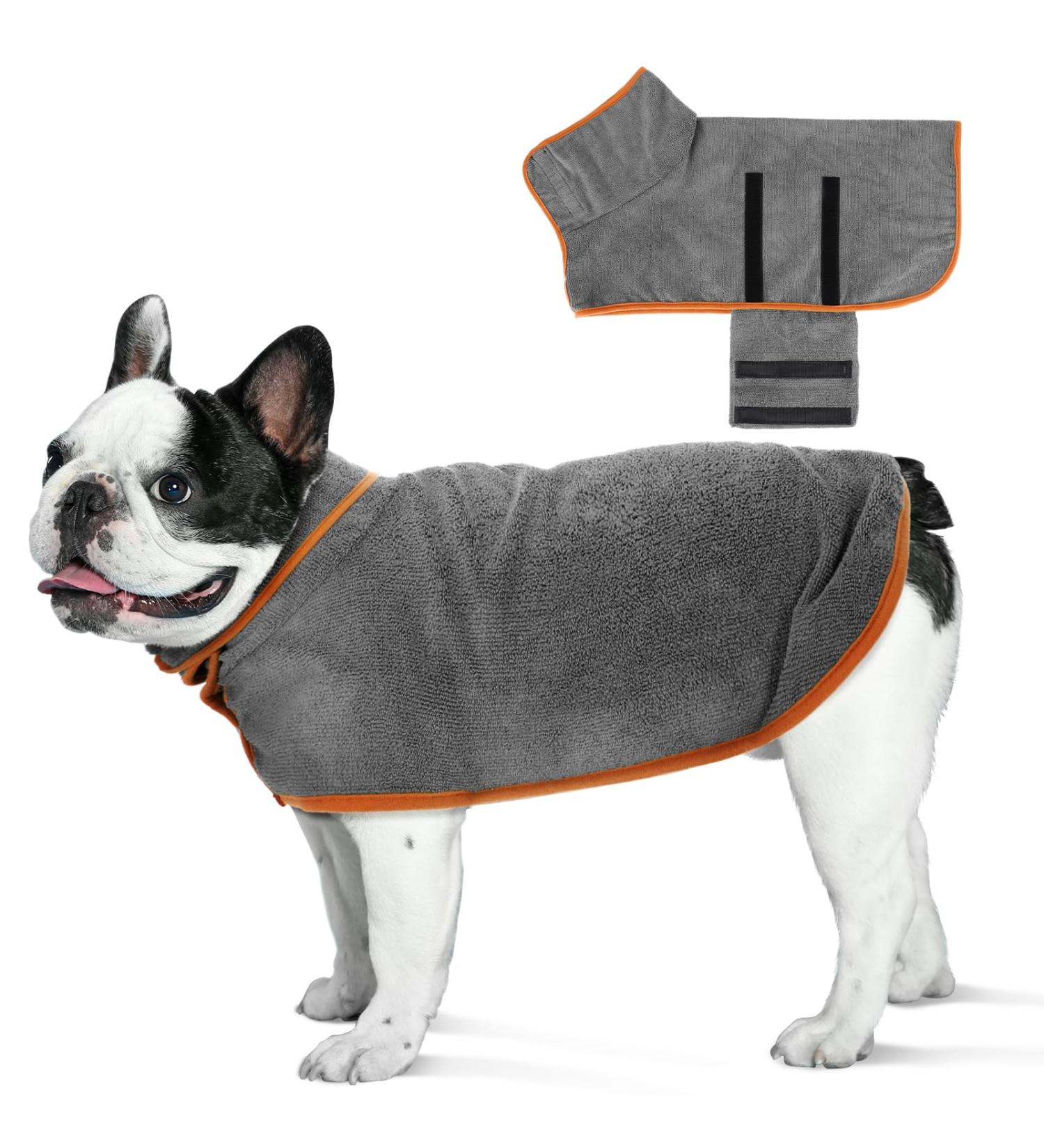 Microfiber Dog Bathrobe & Wader Coat - Extra Absorbent Fast Drying Towel with Adjustable Straps for All Sizes (Gray XS) - Buy Online on GoSupps.com
