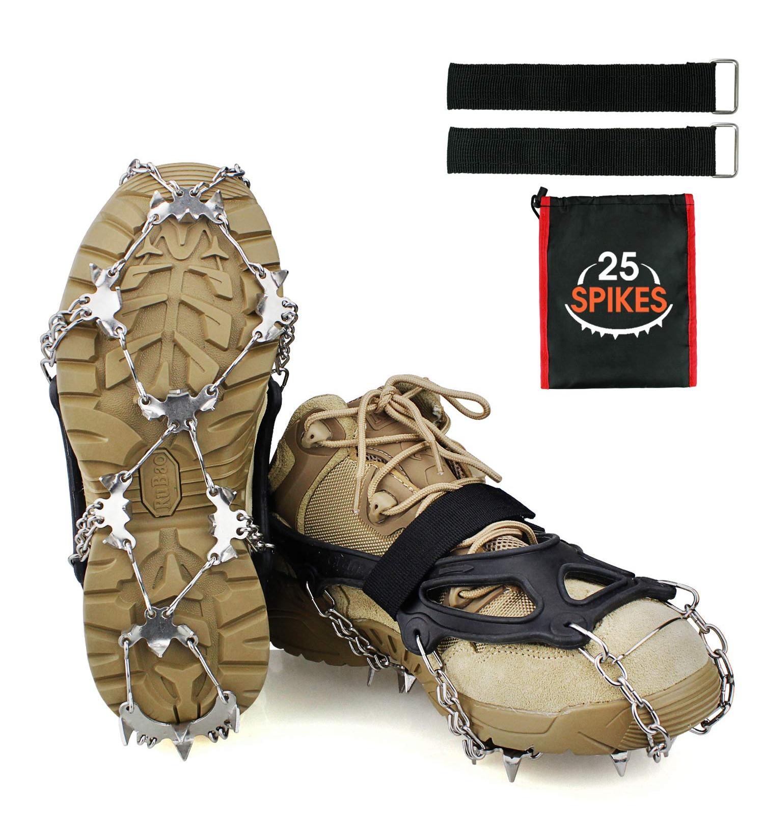 Ykall Ice Cleats Traction Snow Grips with 25 Stainless Steel Spikes - Anti Slip for Men, Women, and Kids - Ideal for Hiking, Fishing, Walking, Climbing - Large Size for Mountaineering - Buy Online on GoSupps.com