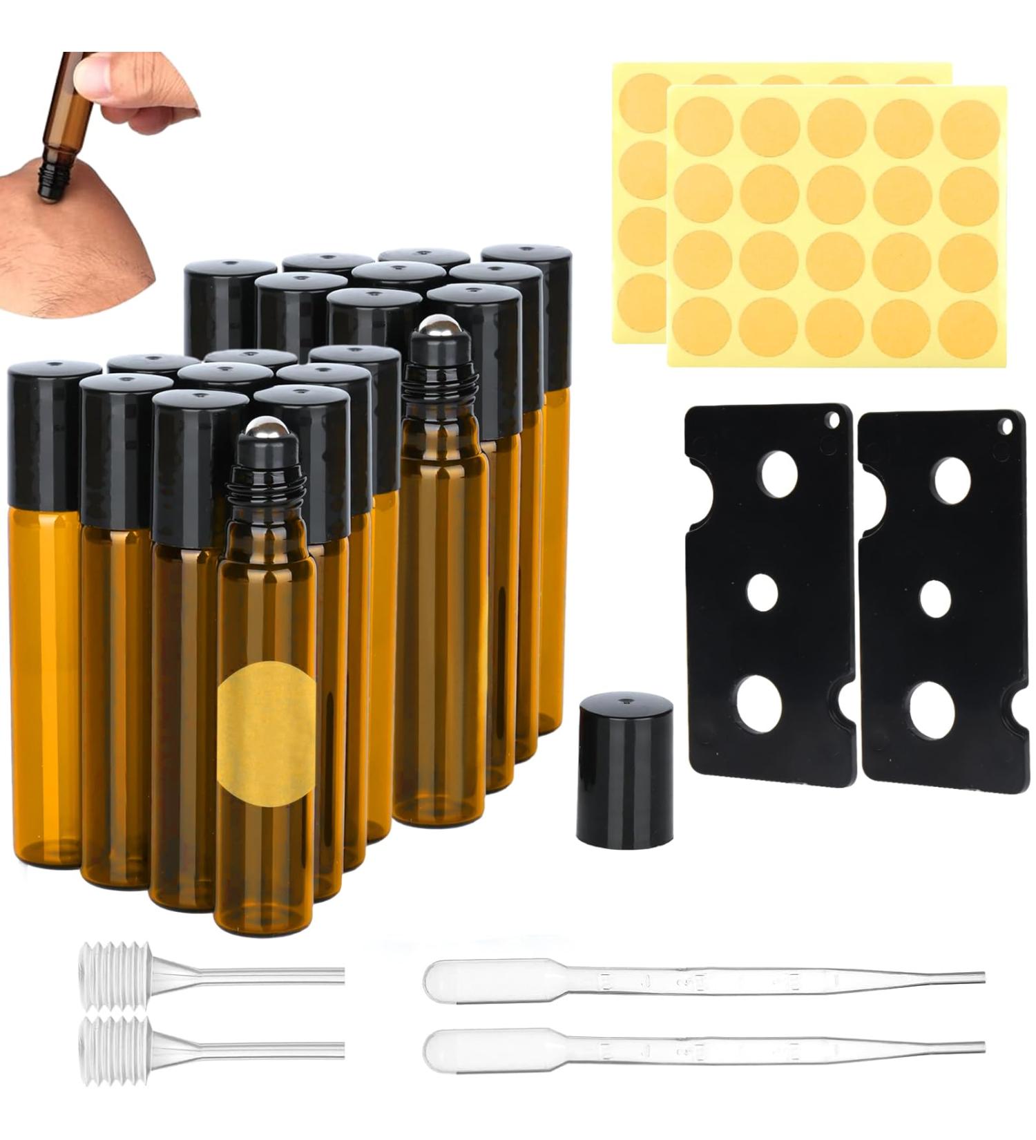 DALAETUS 28 Pcs Amber Roller Bottles Set 10ml Roll on with Spring-Pipettes Droppers Stickers Bottle Openers Essential Oils Bottles Glass for Fragrance Aromatherapy - Buy Online on GoSupps.com