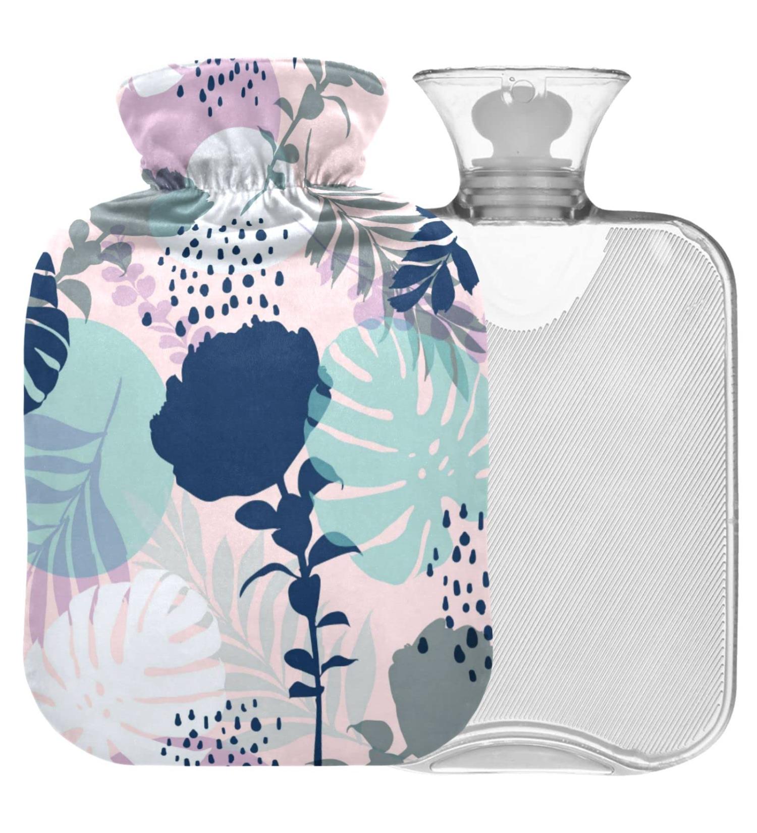 Buy Naanle Hot Water Bottle - Tropical Palm Leaves Design for Pain Relief & Warmth | 1L Transparent Heat Bottle for Back Hand and Foot Therapy - Buy Online on GoSupps.com