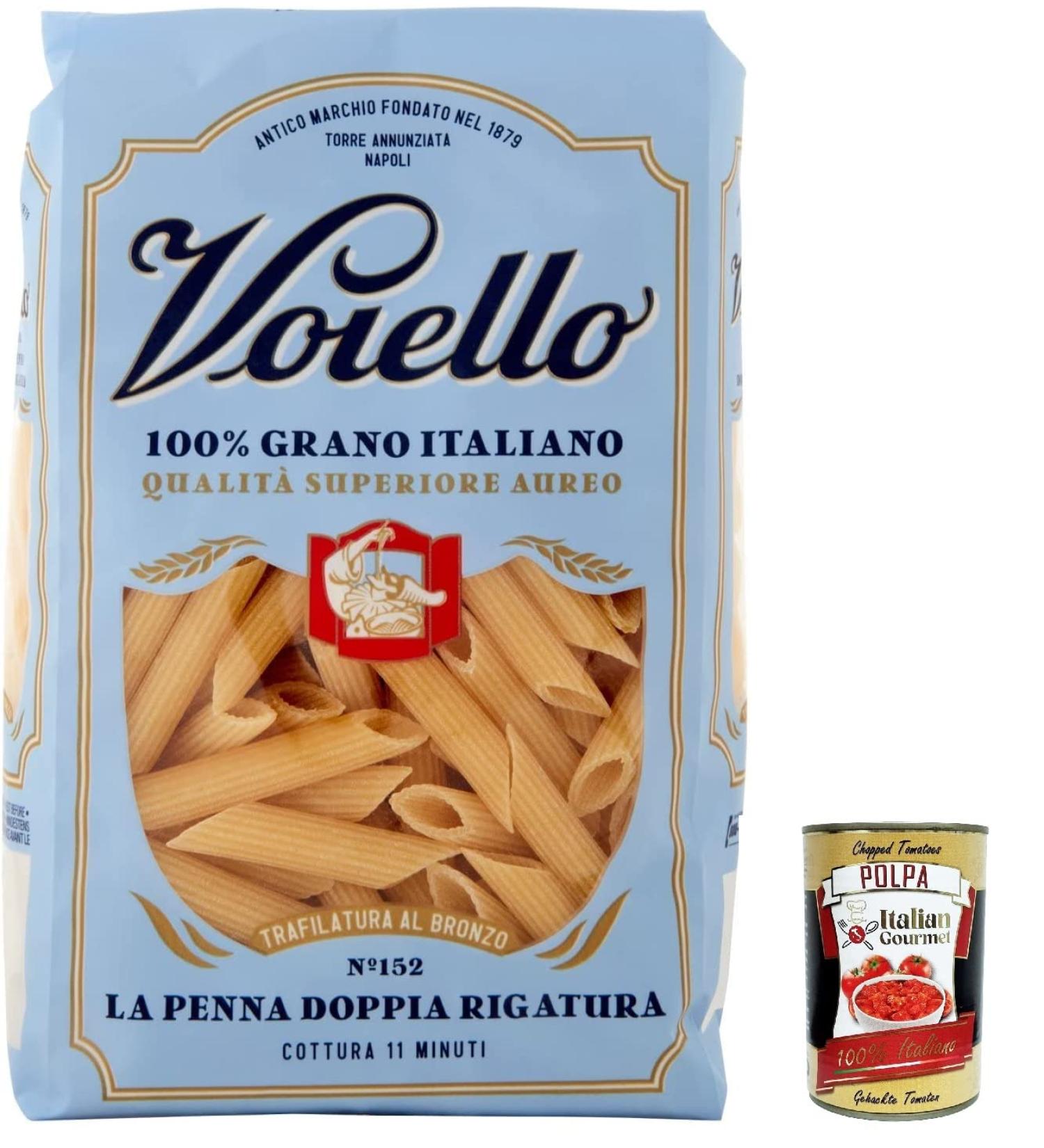  Italian Gourmet E.R. Voiello Pasta Penne Rigate Pack of 20 100% Italian Pasta N 152 500 g + Italian Gourmet Polpa 400 g - Buy Online on GoSupps.com