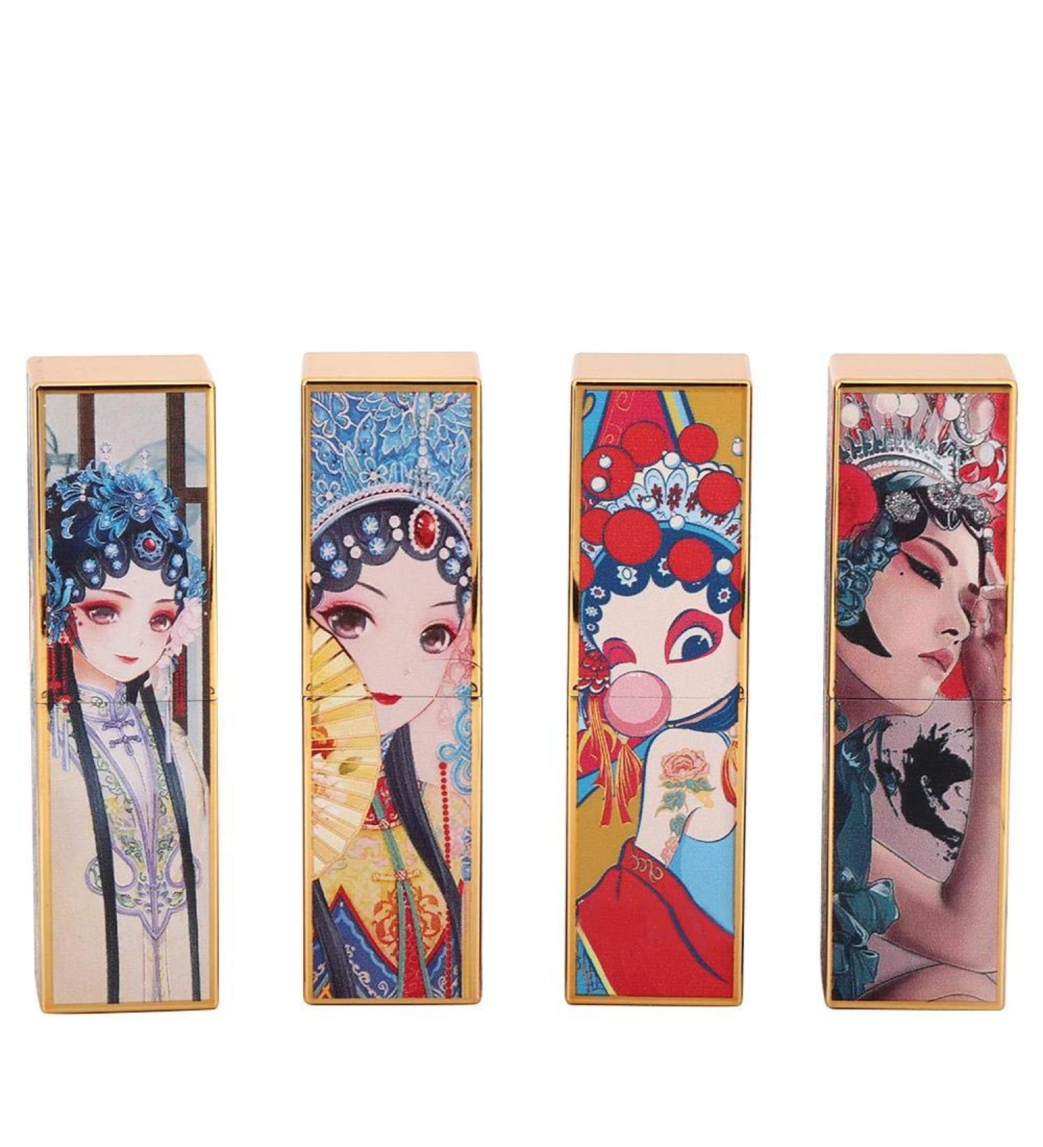 4pcs Peking Opera Style Lipstick Tube Kit - DIY Magnetic Lip Balm & Lipstick Containers - Square Tube (#02) | International Shipping - Buy Online on GoSupps.com