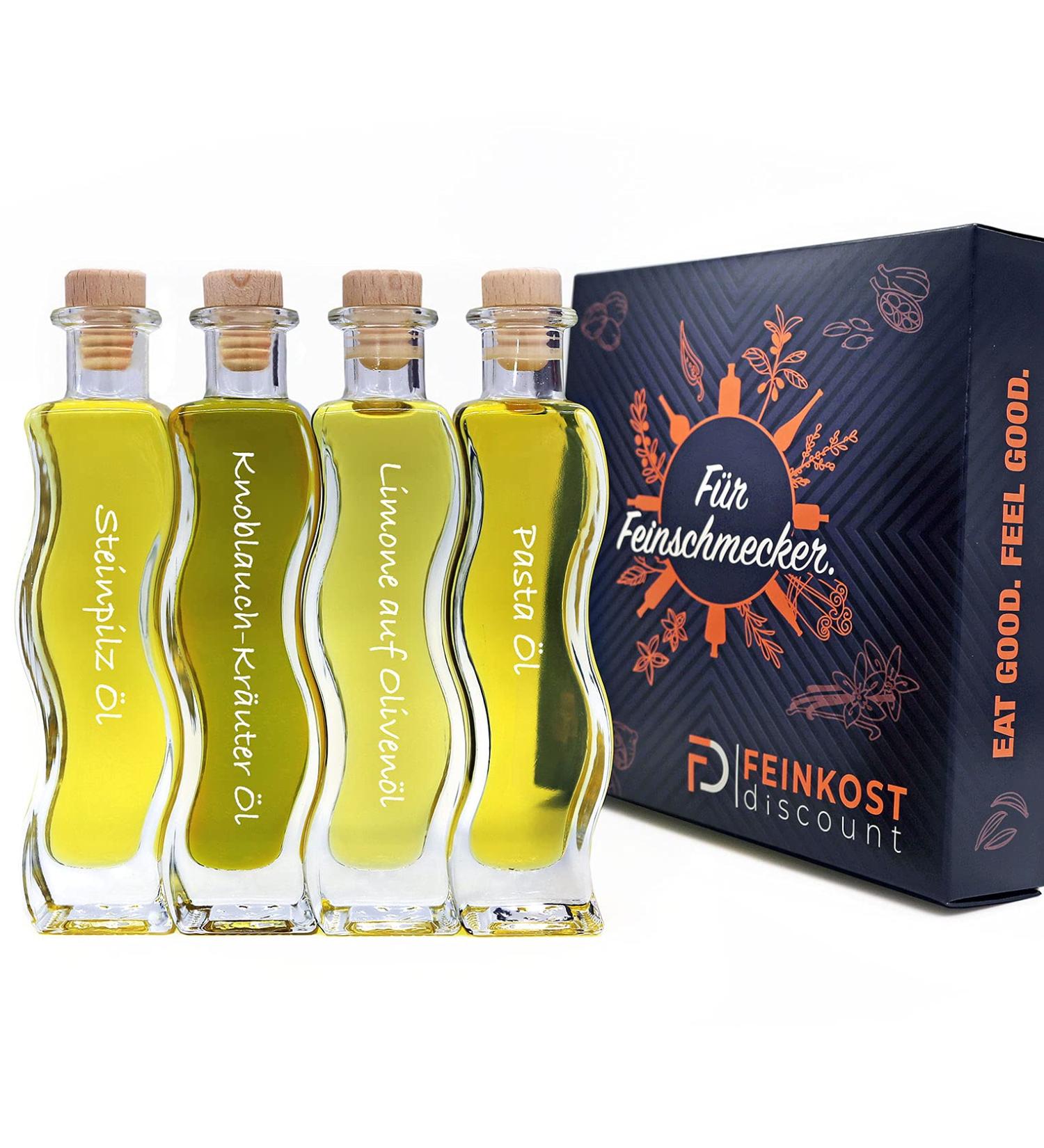 Premium Gift Set Box | 4 x 100ml Gourmet Oils for Him & Her | Stone Mushroom Olive Lime Garlic Herbs & Pasta Oil | Perfect Fine Food Gift - Buy Online on GoSupps.com