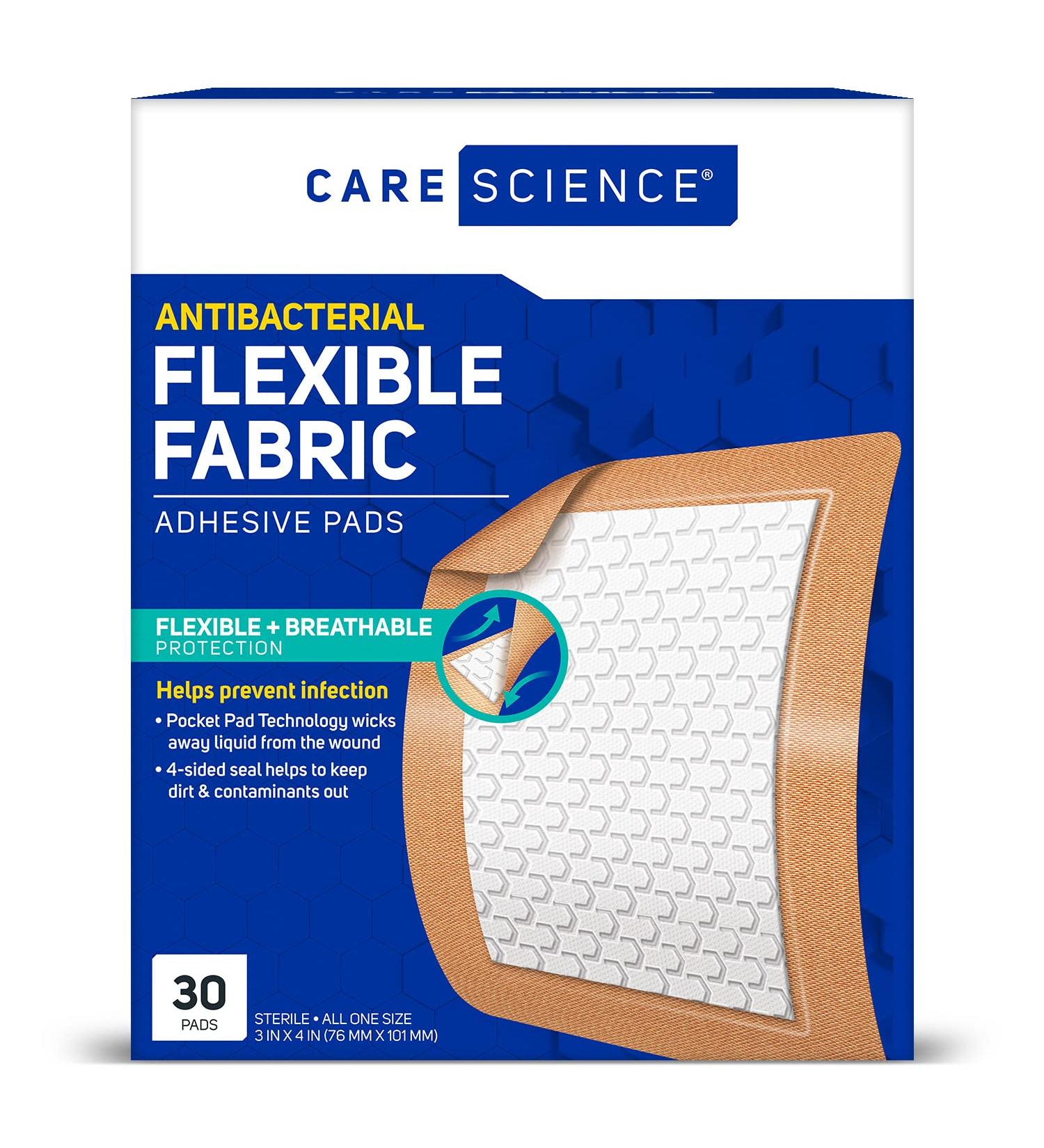 Care Science Antibacterial Fabric Adhesive Pad Bandages 3x4 inches - 30 Count - Buy Online on GoSupps.com