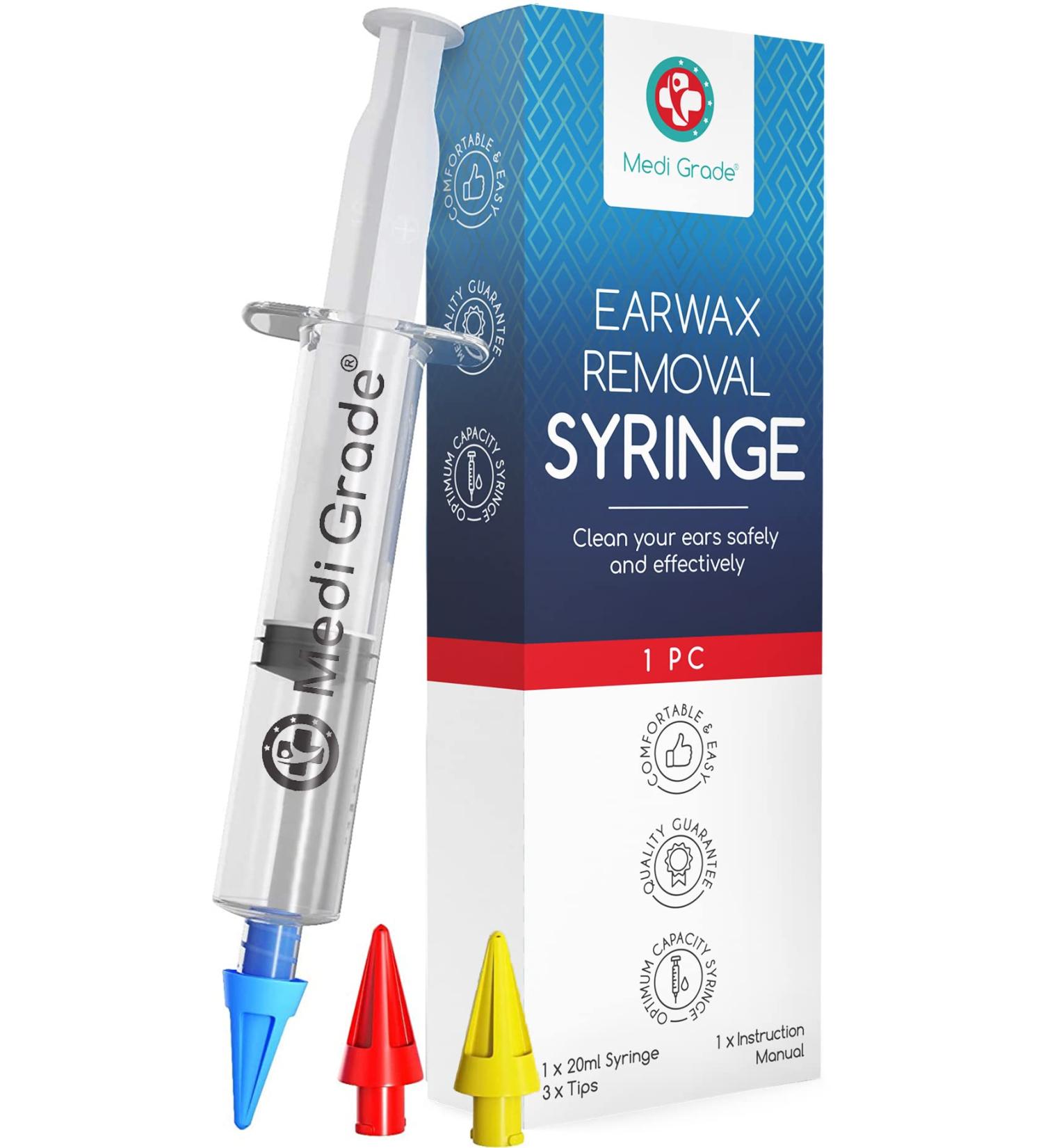 Medi Grade Ear Wax Remover Syringe Kit - Gentle Ear Cleaner with Soft Quad-Stream Tips - Natural Ear Cleaning Solution for Home Use - Buy Online on GoSupps.com