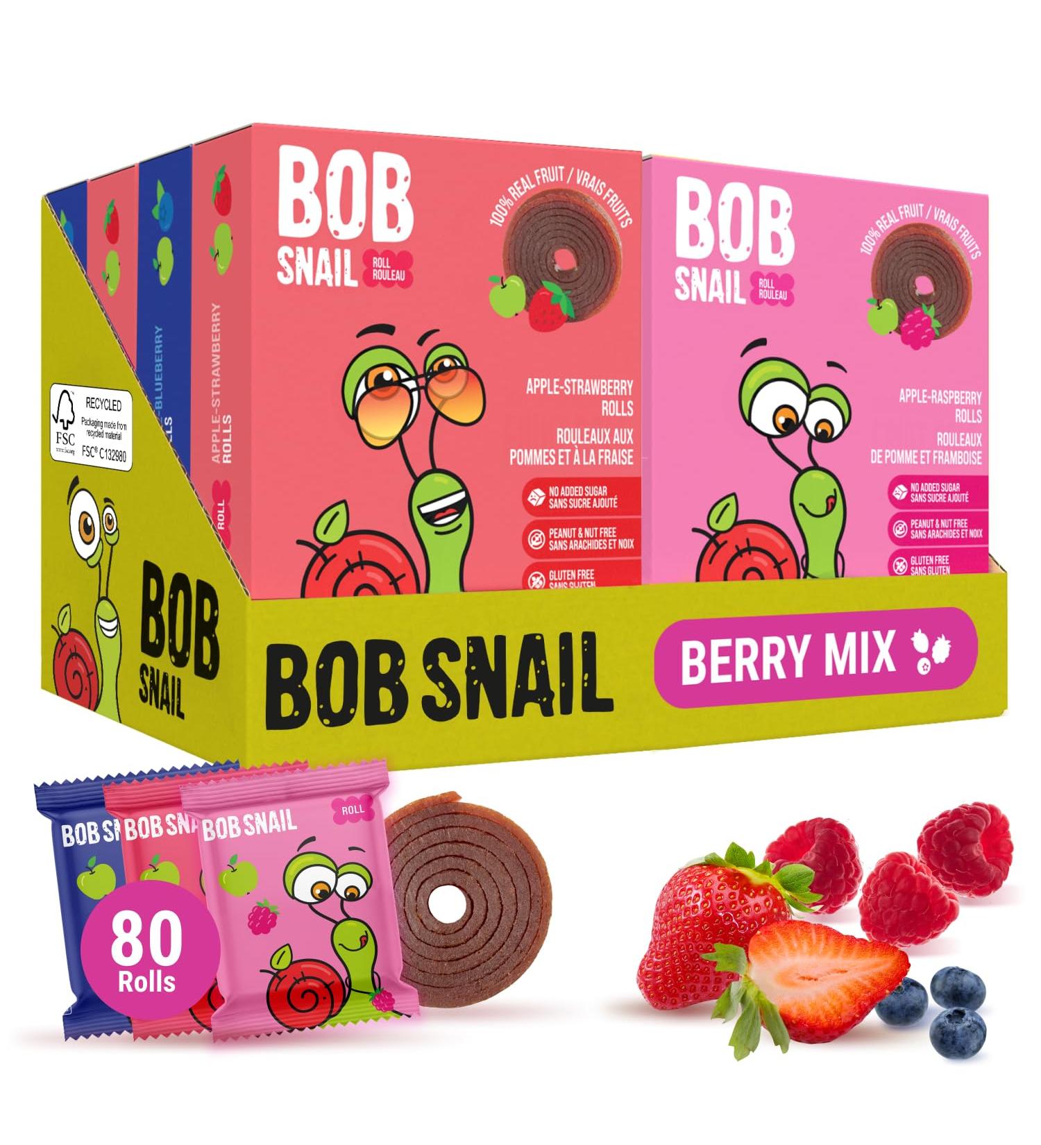 Bob Snail Healthy Snacks Berry Mix Family Pack - Nut free fruit Rolls with Blueberry Raspberry & Strawberry Candy box Fruit Snacks All Natural Healthy Snacks for kids No Added Sugar sour Candy 80 pcs Pack / 800 gram candy bulk (Blueberry Raspberry & Straw - Buy Online on GoSupps.com