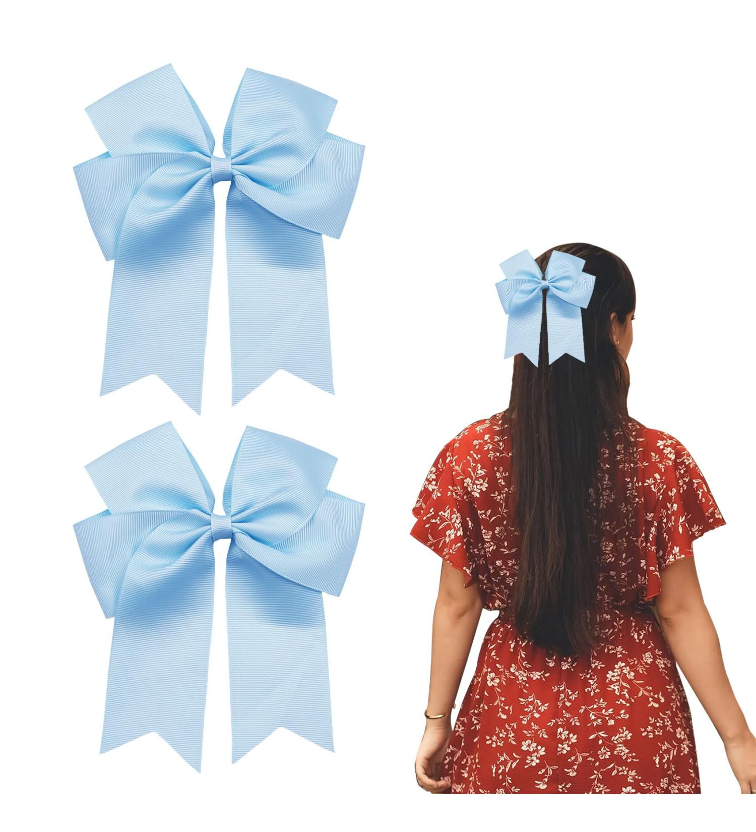 2 Pack 6 inch Bow Hair Clips Large Hair Bow Hair Barrette Clips for Women Girls Blue Hair Bow Light Blue - Buy Online on GoSupps.com