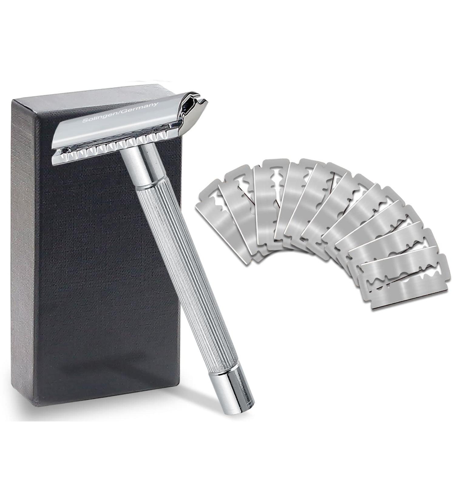 Solingen Razor for Men - German Closed Comb Safety Razor with 10 Blades - Premium Stainless Steel Beard Care - Buy Online on GoSupps.com