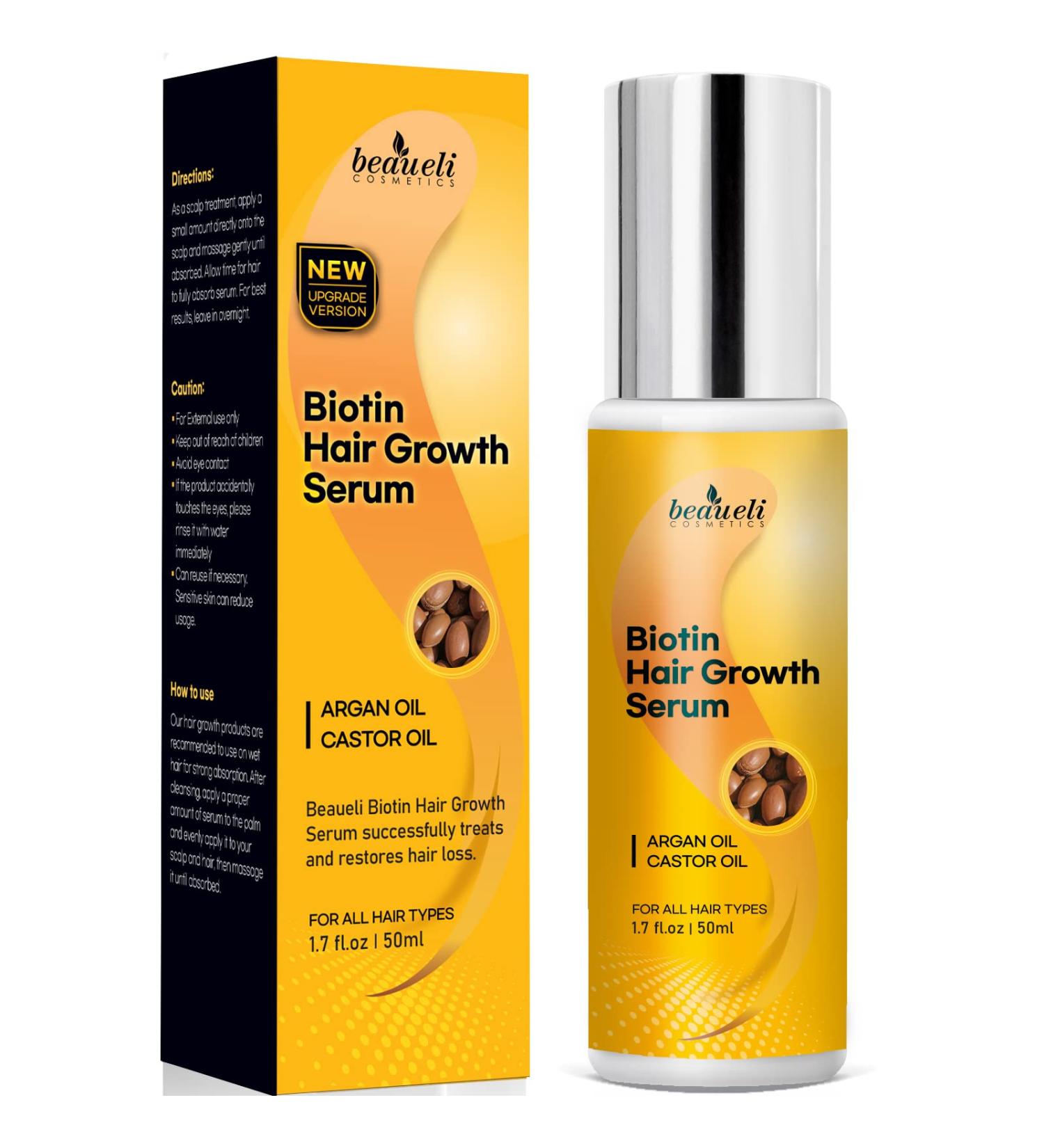 Biotin Hair Growth Serum with Castor Oil & Argan Oil for Women - Hair Loss Prevention and Regrowth Treatment by Beaueli - Buy Online on GoSupps.com