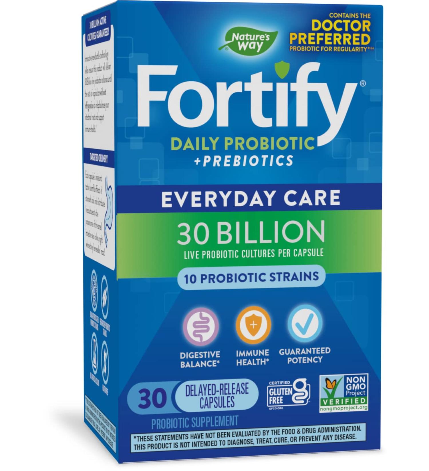 Nature's Way Fortify Daily Probiotic - 30 Billion Live Cultures, 10 Strains, Prebiotics, 30 Capsules - Buy Online on GoSupps.com