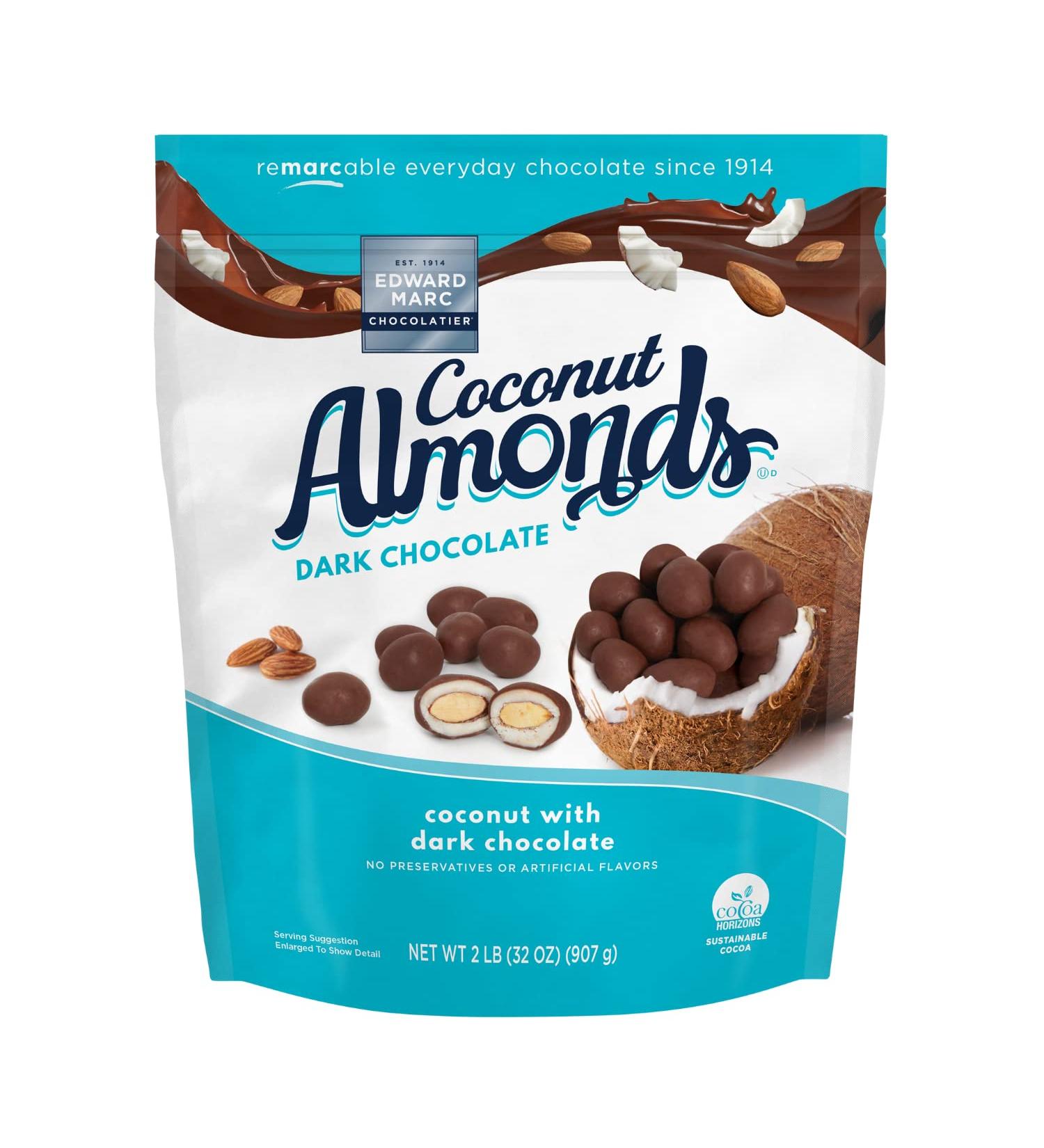 Edward Marc Chocolatier 32oz Coconut Almonds with Dark Chocolate 2-Pack - 2 lb (Pack of 2) - Buy Online on GoSupps.com