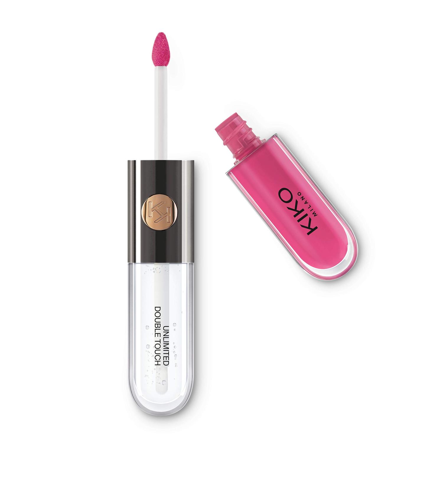 KIKO Milano Unlimited Double Touch 119 | Liquid lipstick with a bright finish in a two-step application. Lasts up to 12 hours. No-transfer base colour 119 Rhododendron Pink single