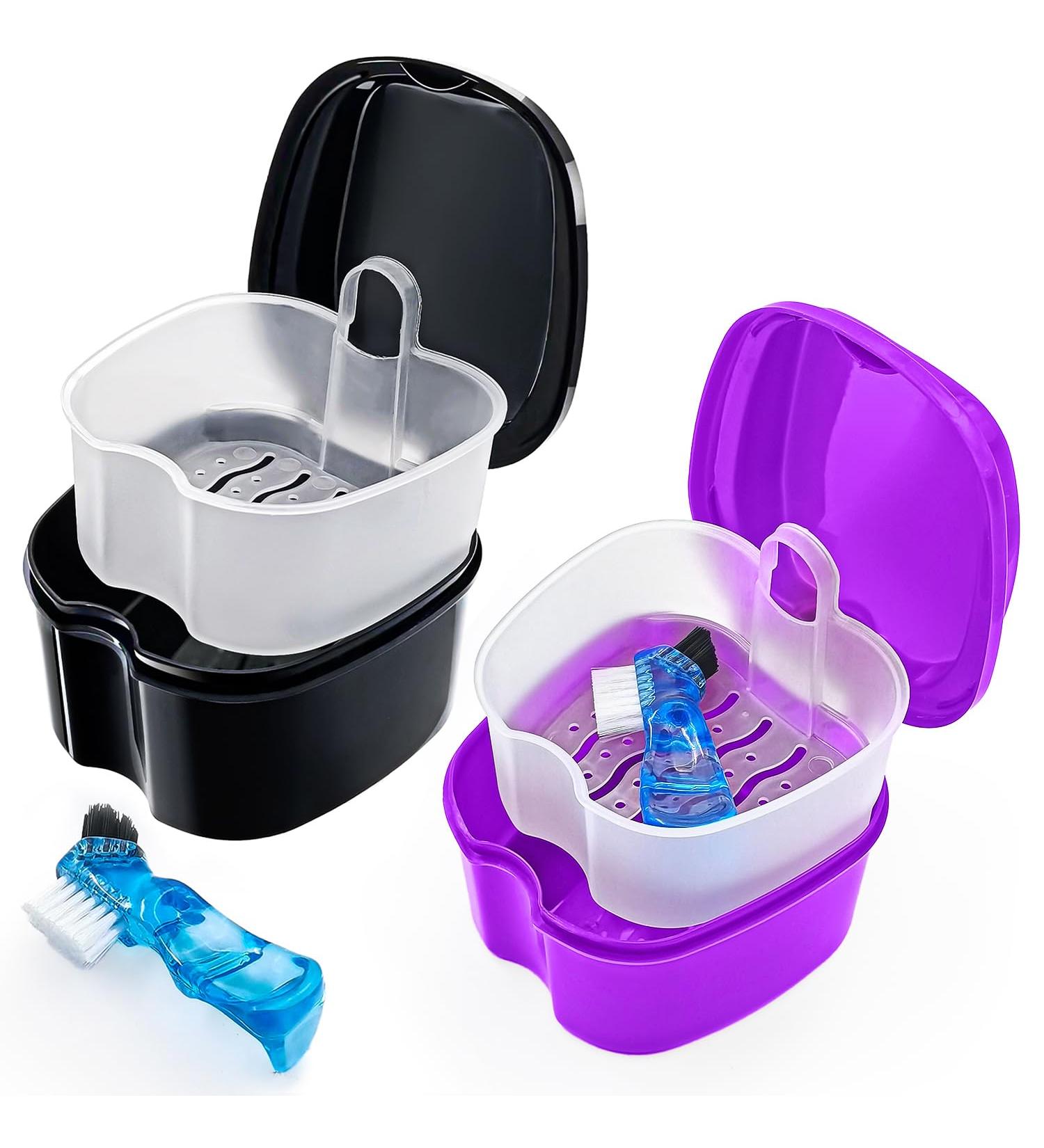 Keedolla Denture Box Case Orthodontic Dental Retainer False Teeth Holder with Strainer Basket False Teeth Cleaning Container Retainer Cleaning Box Travel - Black and Purple Black & Purple - Buy Online on GoSupps.com