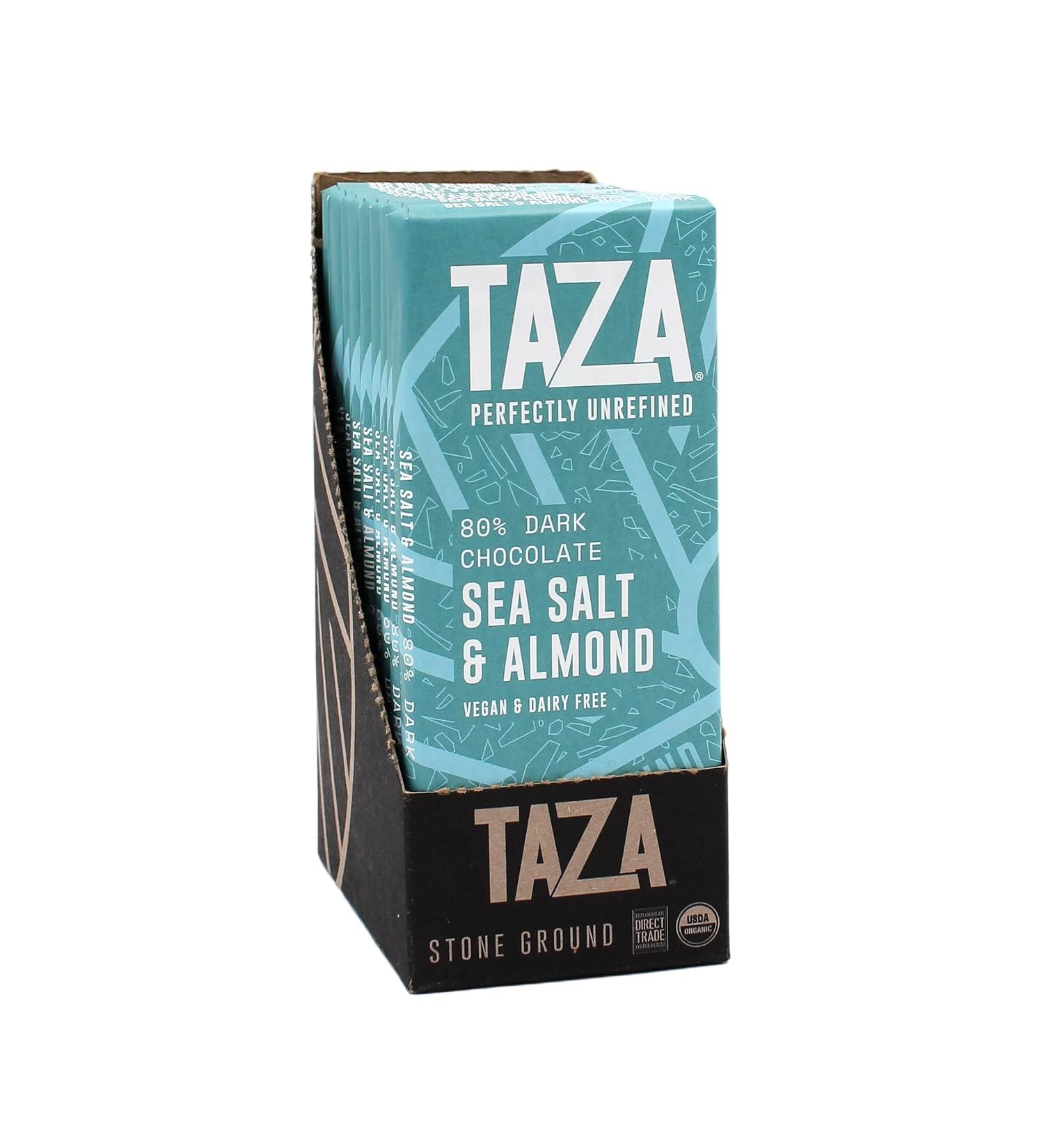 Taza Chocolate Organic Amaze Bar 80% Dark - Sea Salt Almond - Vegan - 2.5 oz (10 Count) - Buy Online on GoSupps.com
